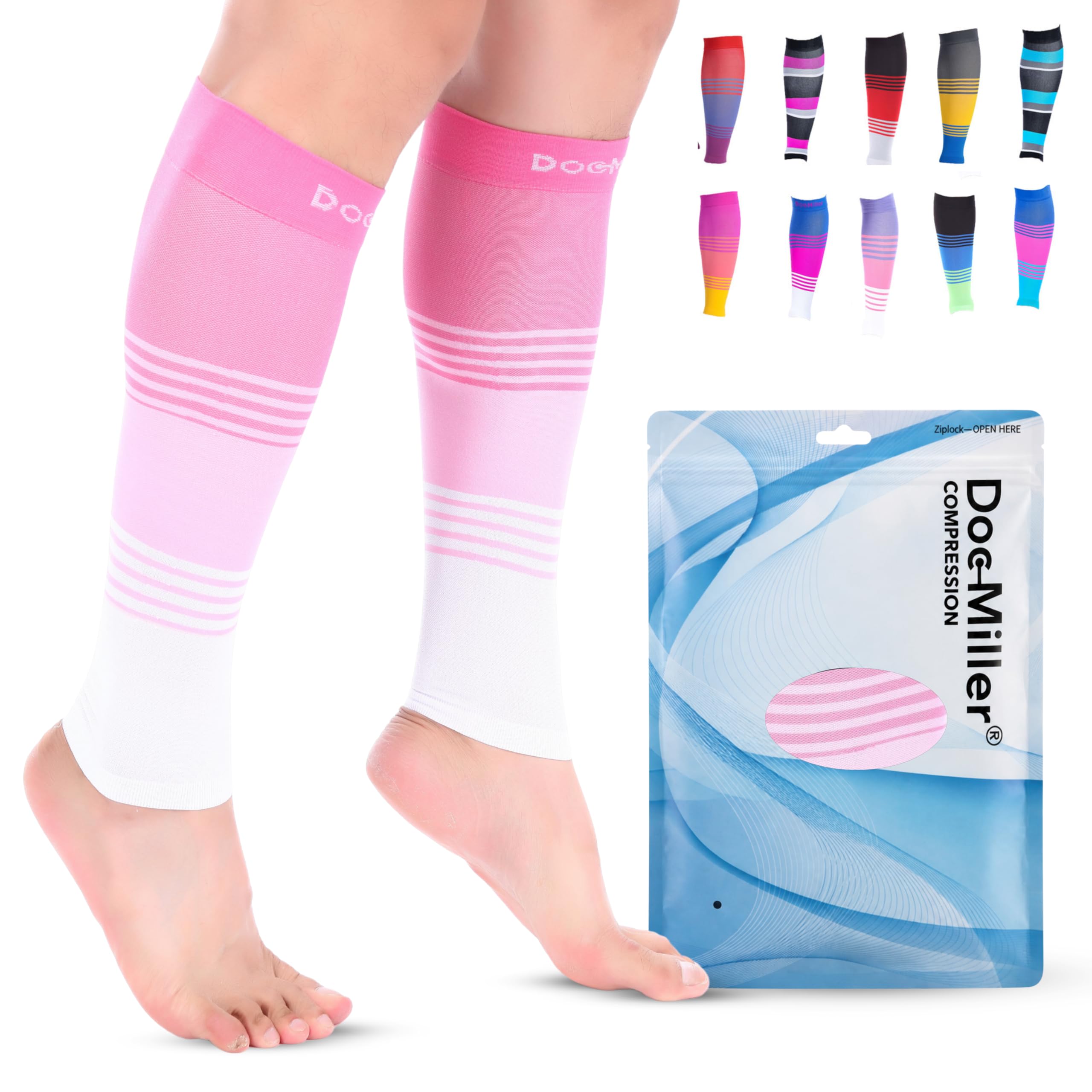 Doc Miller Calf Compression Sleeve for Men & Women – 20–30 mmHg Graduated Compression, Footless Compression Socks Alternative for Running, Shin