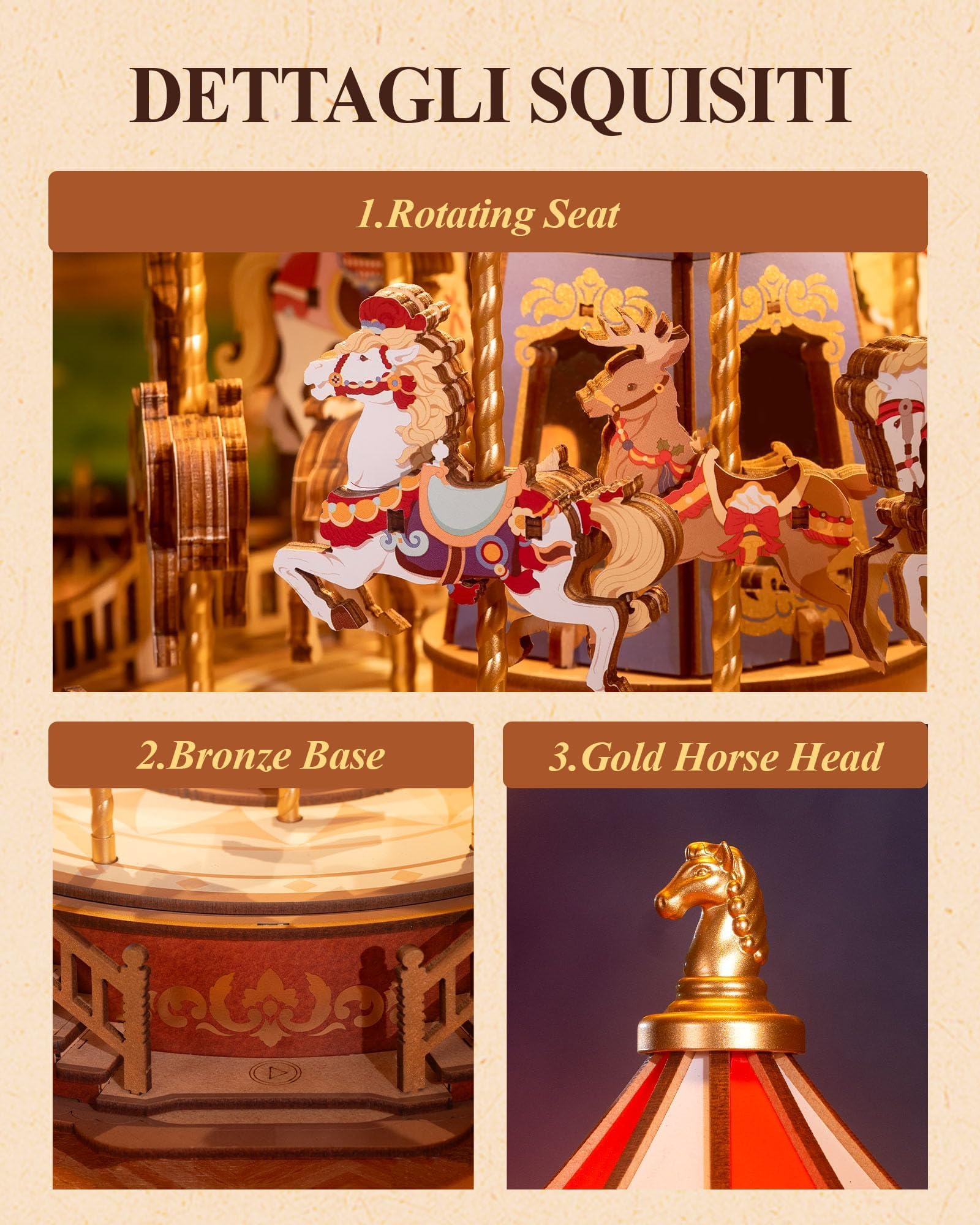 rowood Classic Carousel 3D Puzzle, Zestaw modelu skrzynki muzycznej z drewna do zbudowania dla dorosłych, zestawy do budowy zabawek DIY, idealne jako prezent na Boże Narodzenie i urodziny