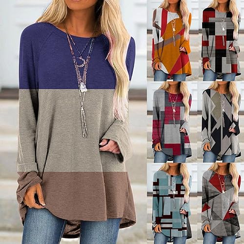 Miniatura 5 de Túnicas o tops para mujer para llevar con leggings, manga larga, ajuste holgado, ropa de otoño, cuello redondo, degradado, cómodas, blusas