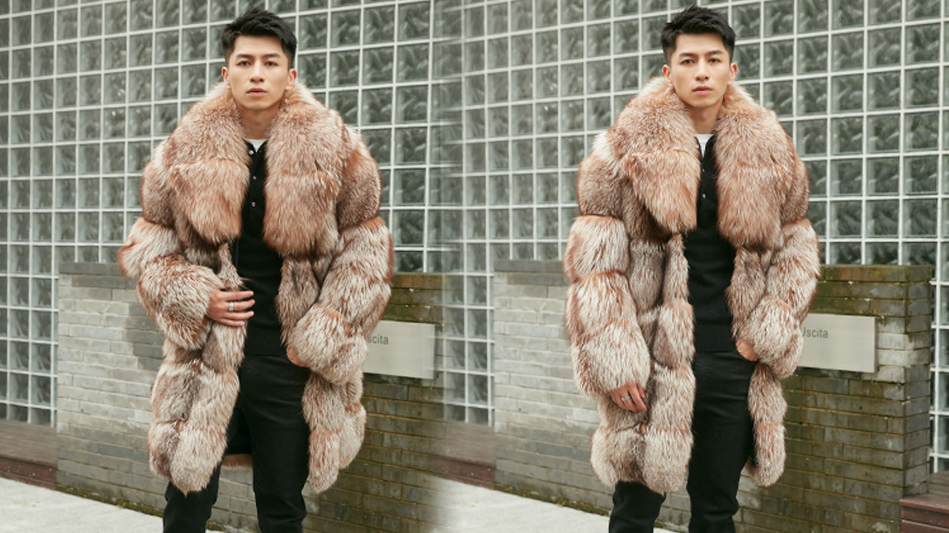 Denny&Dora Men's Fox Fur Jacket Reddish Brown Overcoat Mid-Length