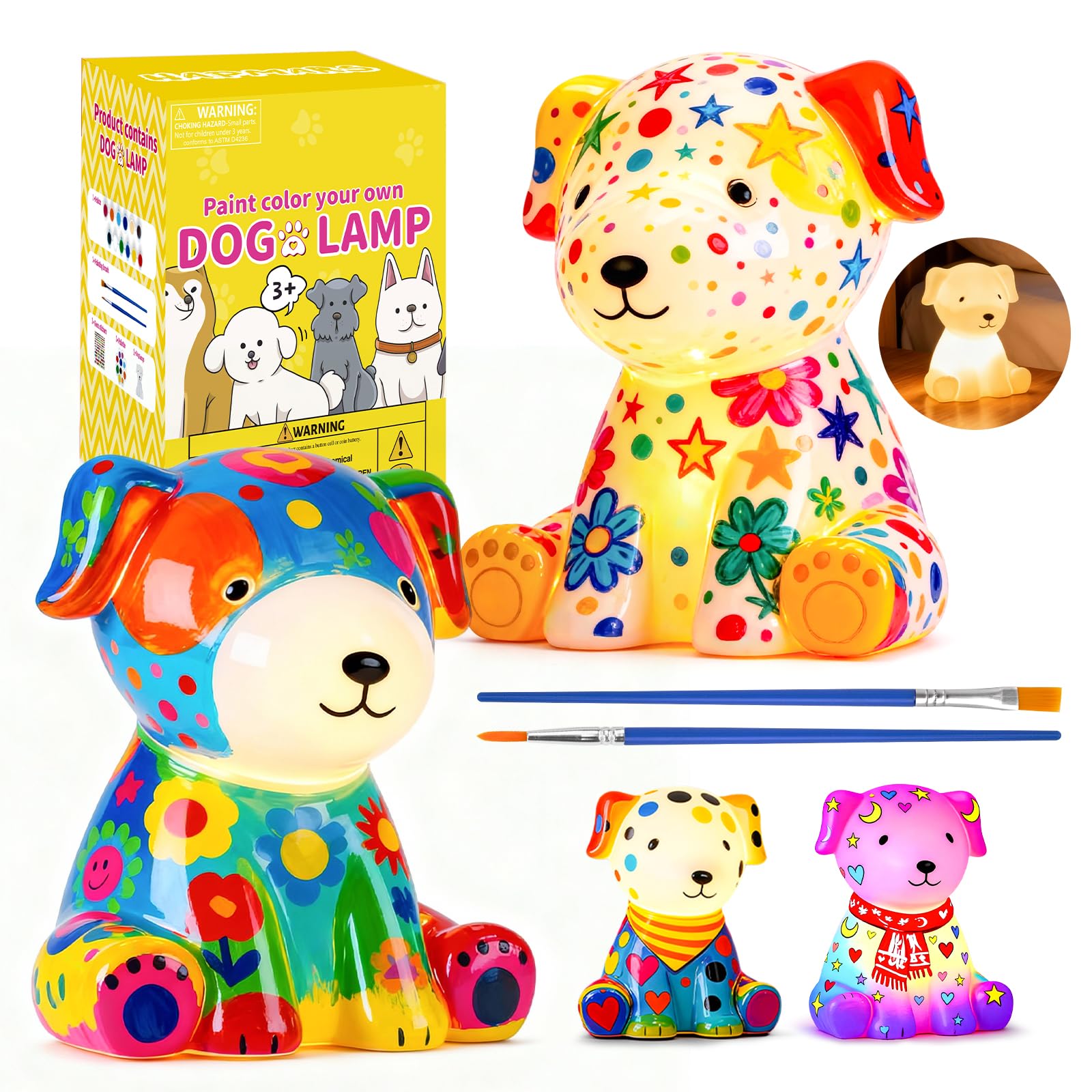 2PCS Paint Your Own Dog Lamp,DIY Dog Night Light,Art Craft Painting Kits for Girls Boys Kid Age 4 5 6 7 8 9 10 11 12+, Art Supplies Creative Gifts for