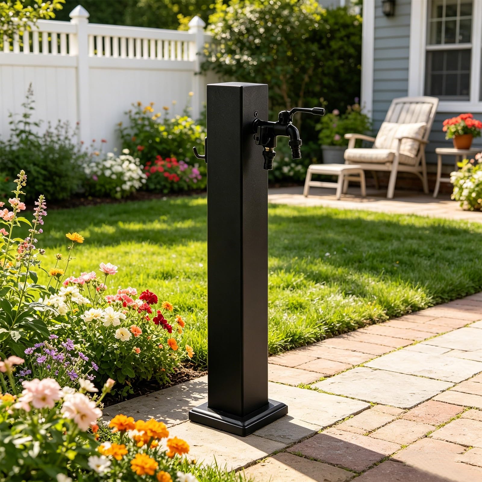 Columna de agua vertical de jardín para exteriores, soporte de manguera de acero inoxidable independiente con grifo, dispensador de agua anticongelante para riego y lavado