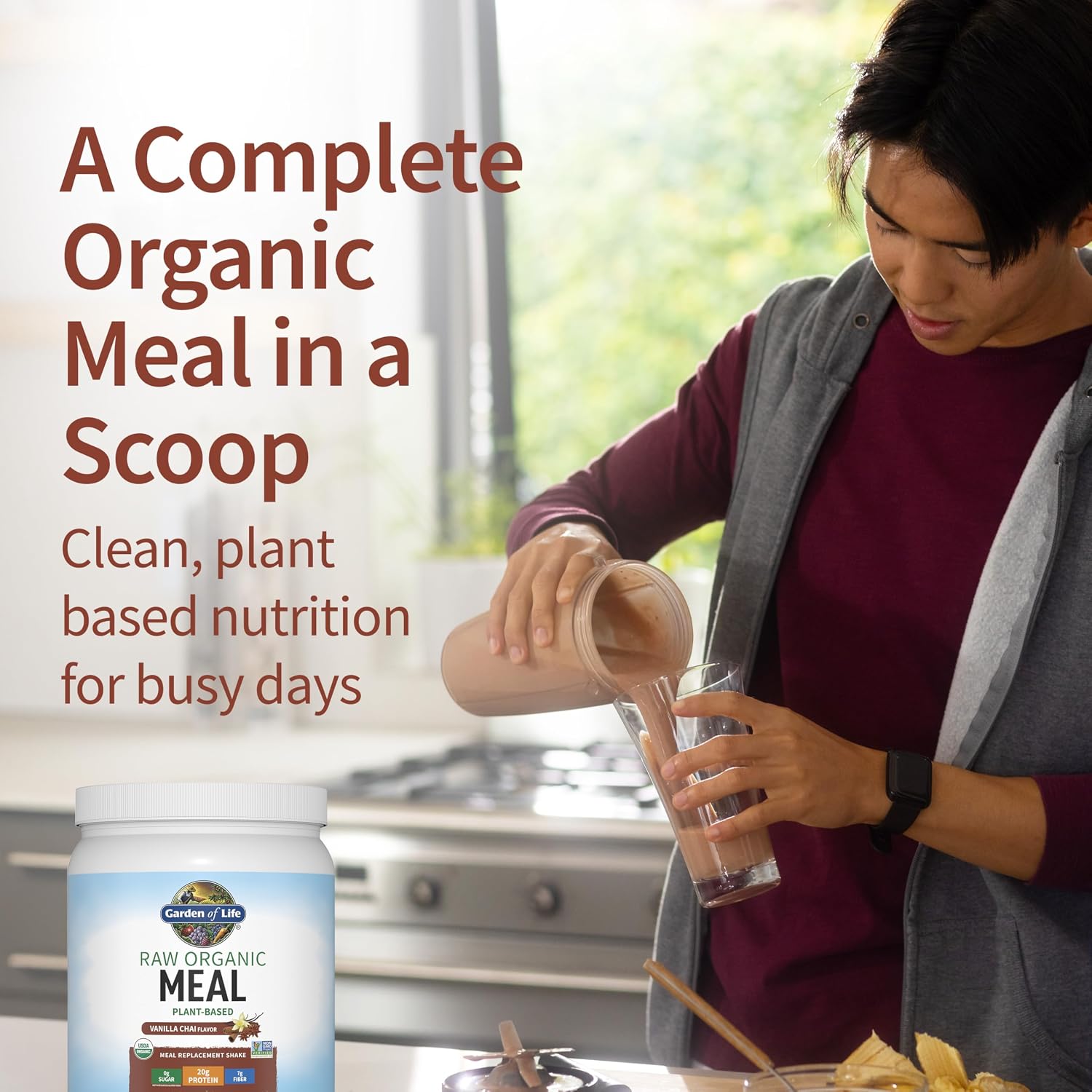Garden of Life Meal Replacement Shakes, Vegan Protein Powder, Raw Organic Meal, Vanilla Chai Powder with Plant Based Pea Protein, Sprouts, Greens, Probiotics, Dairy Free 14 Servings