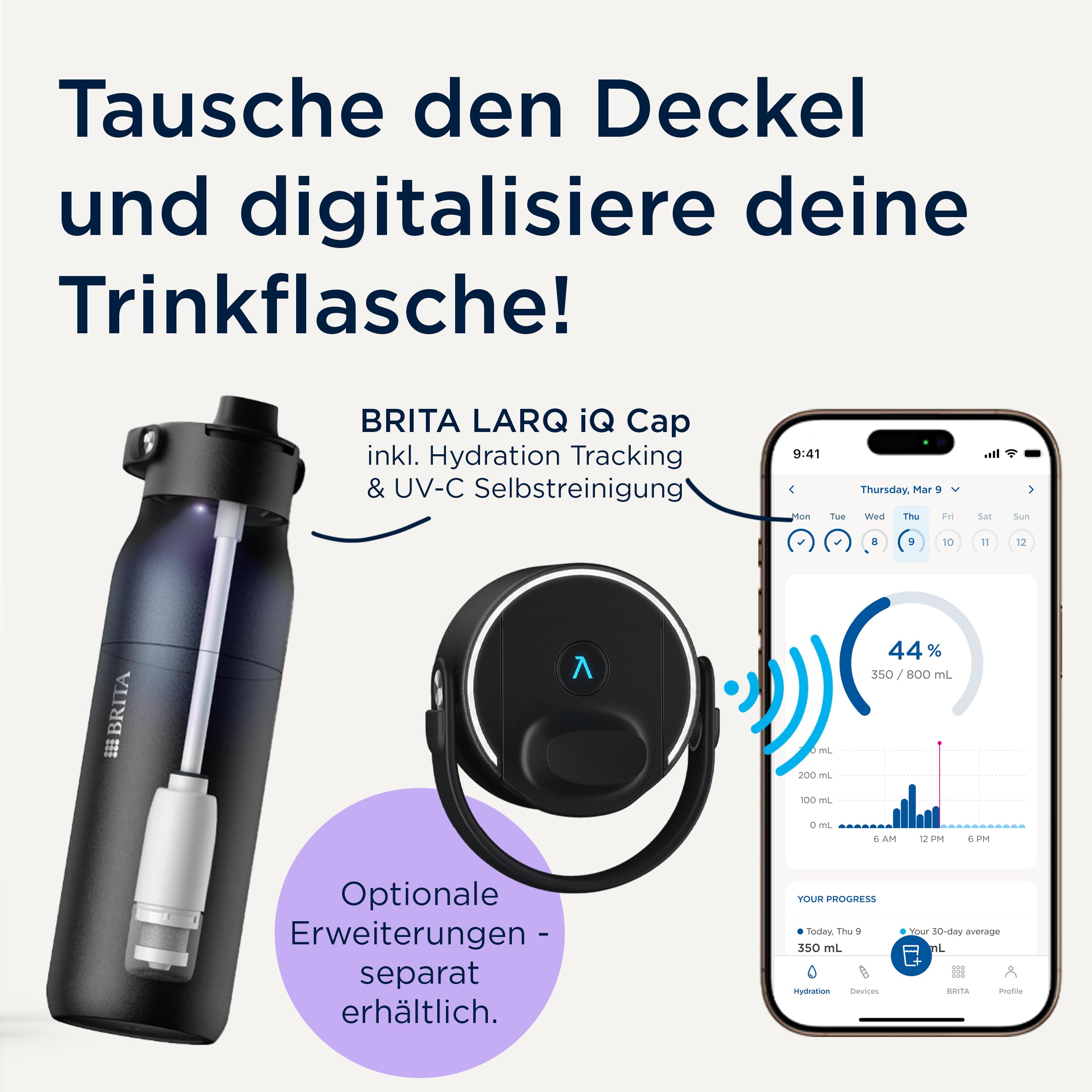 BRITA LARQ Essential Filter Trinkflasche mit Strohhalm grün (1 Liter) | Edelstahl Wasser-Flasche, doppelwandige Isolierung (24h kalt), Aktivkohle Wasserfilter, filtert PFAS, Chlor & mehr