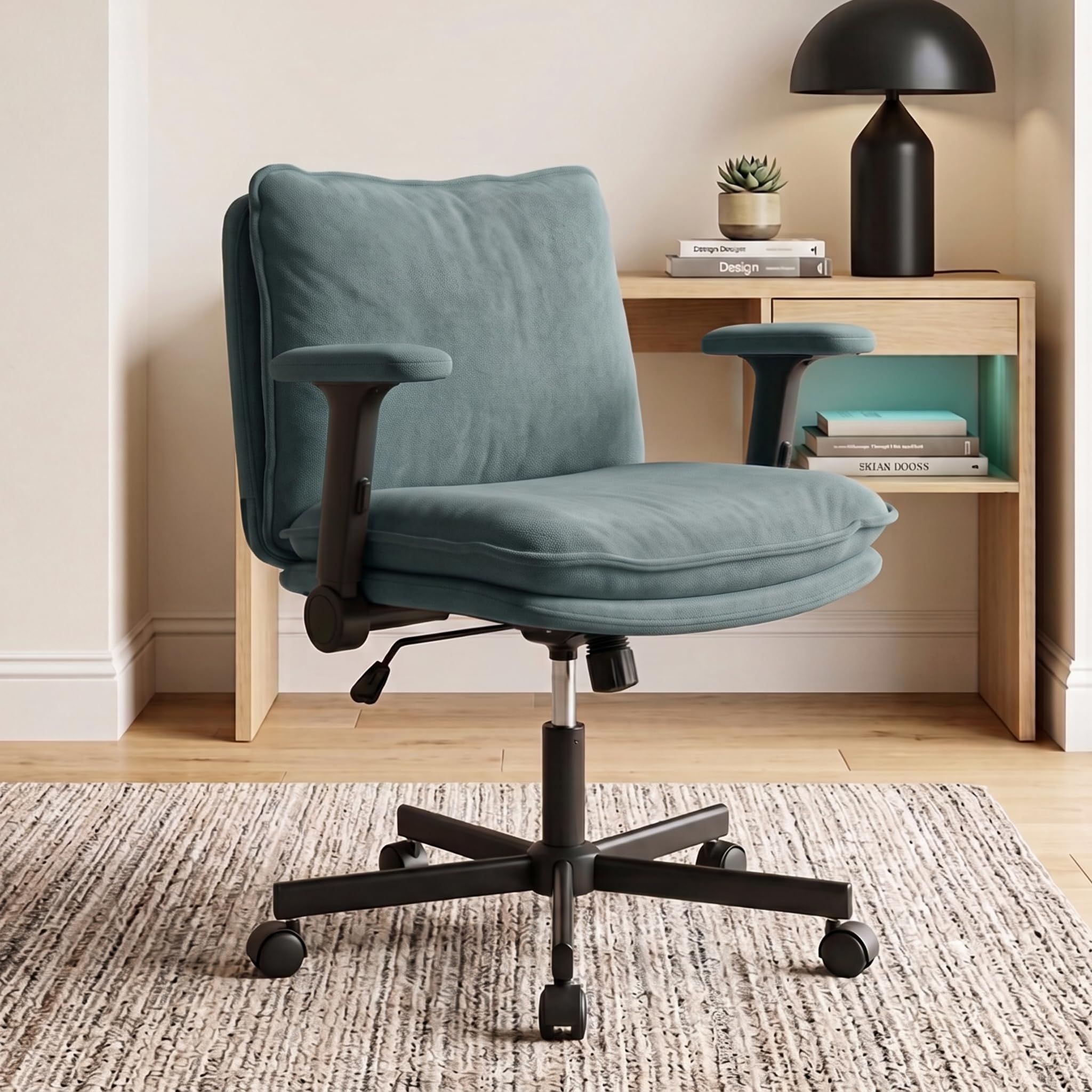 DROGO Zen Pro Criss Cross Legged Office Chair for Work from Home with Flip-Up Armrest & Wide Thick Cushion Seat | Computer Study Chair with Adjustable Height, Recline & Heavy Duty Metal Base (Green)