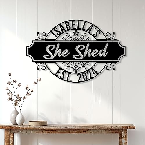 Miniatura 3 de Letrero de metal personalizado con texto en inglés She Shed  Decoración de pared con nombre personalizado para jardín, porche, patio, valla o