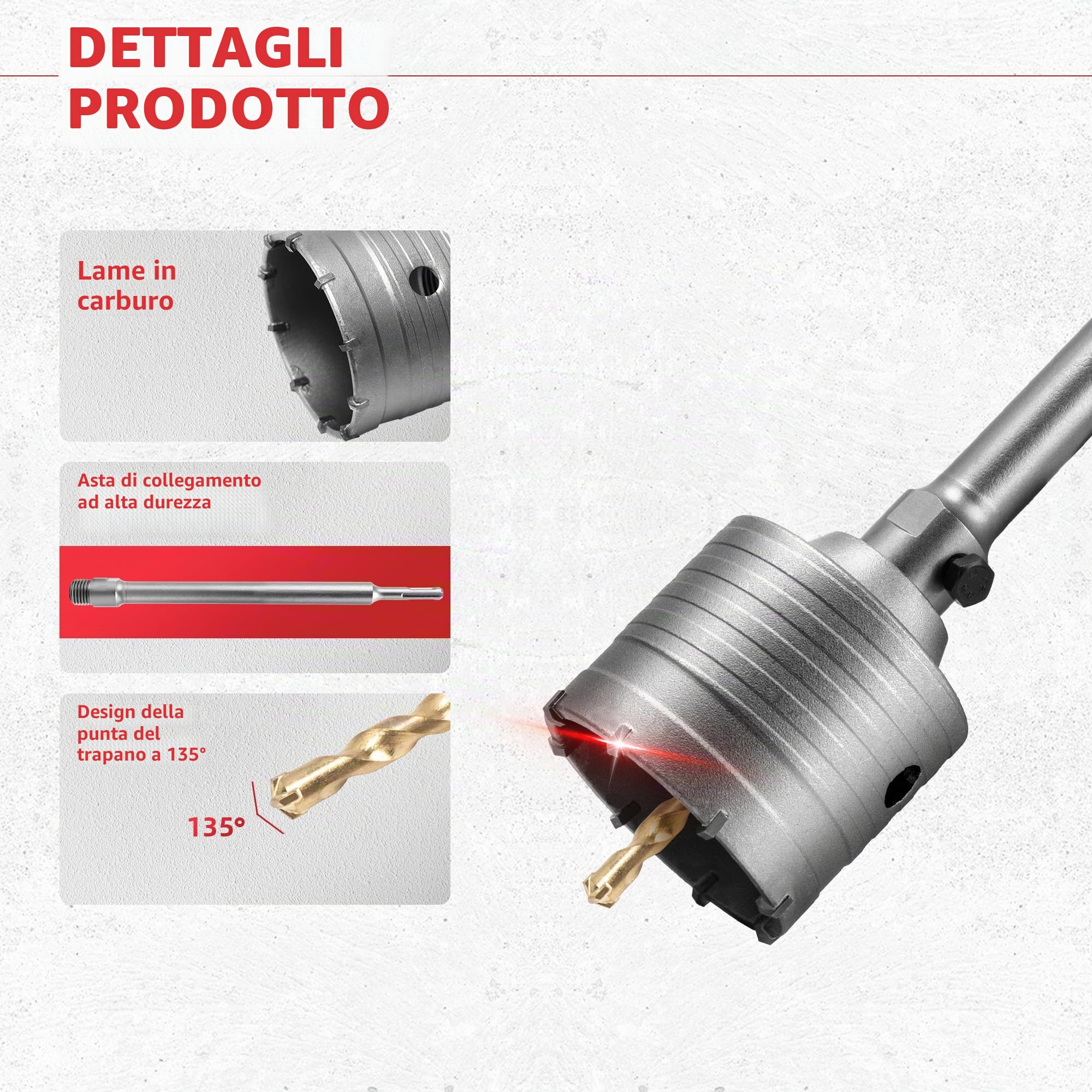 Kit Seghetti a Tazza per Calcestruzzo Set di Trapano a Testa Cava 30/40/68/82/100 mm, con Adattatore SDS Plus & Max e Convertitori Veloci Fresa a Tazza Carotatrice per Pietra Muratura Cemento