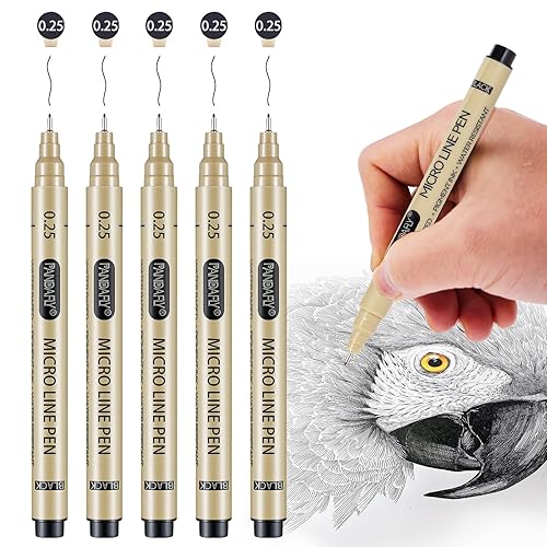 PANDAFLY Black Fineliners Pens, 0.25mm, 5 Pack Ultra Fine Point Pen, Black Art Pen for Drawing, Micro Pens for Drawing, Sketching, Bible Journaling, Manga, Anime - 5