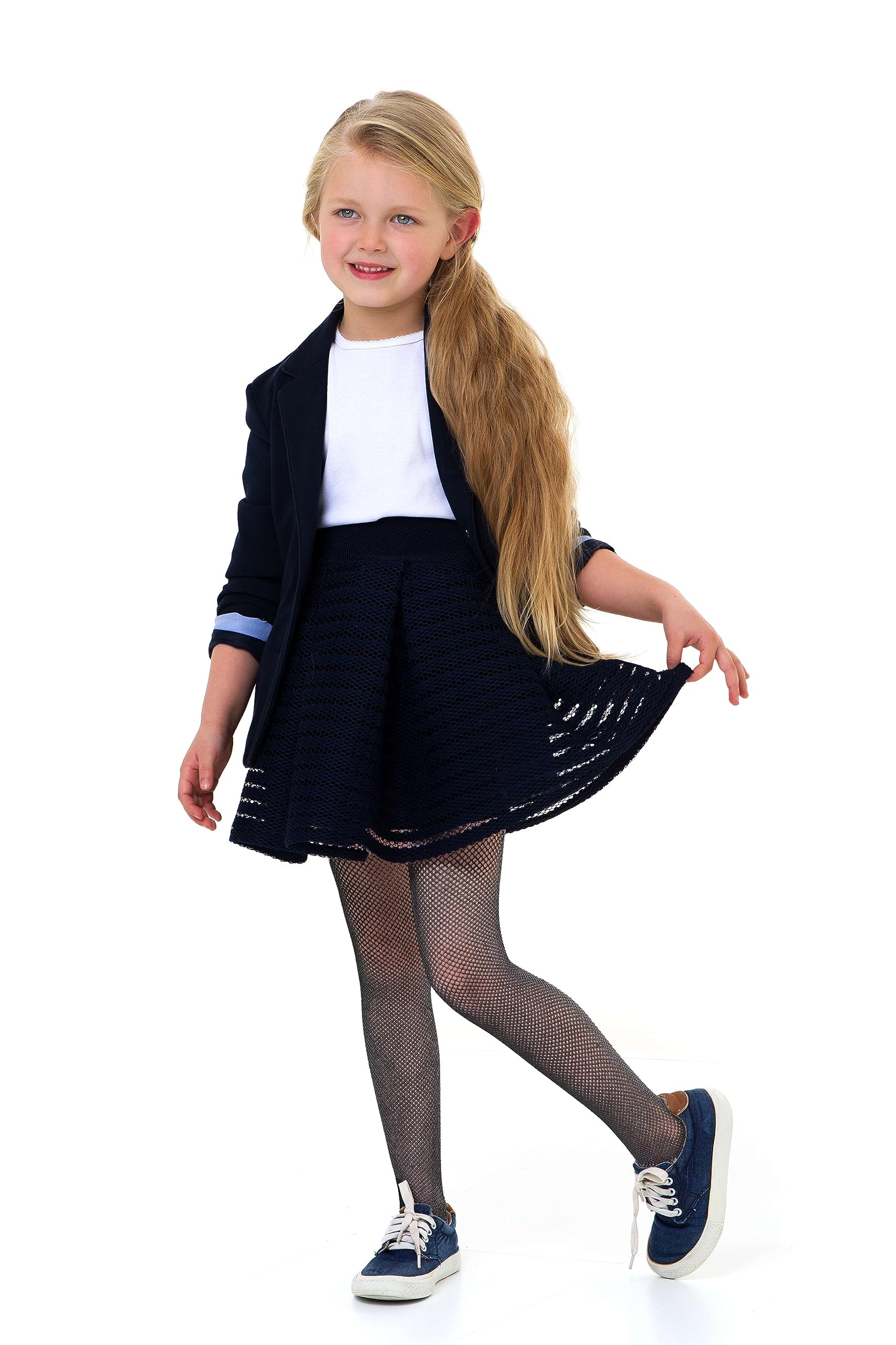LORES Girl’s Fishnet Children Tights Fashionable Solid Colours Casual Comfortable Ballet Cosplay Halloween Costume Dance Kids Lace School Pantyhose, Nero 9/10 years (134-140 cm)