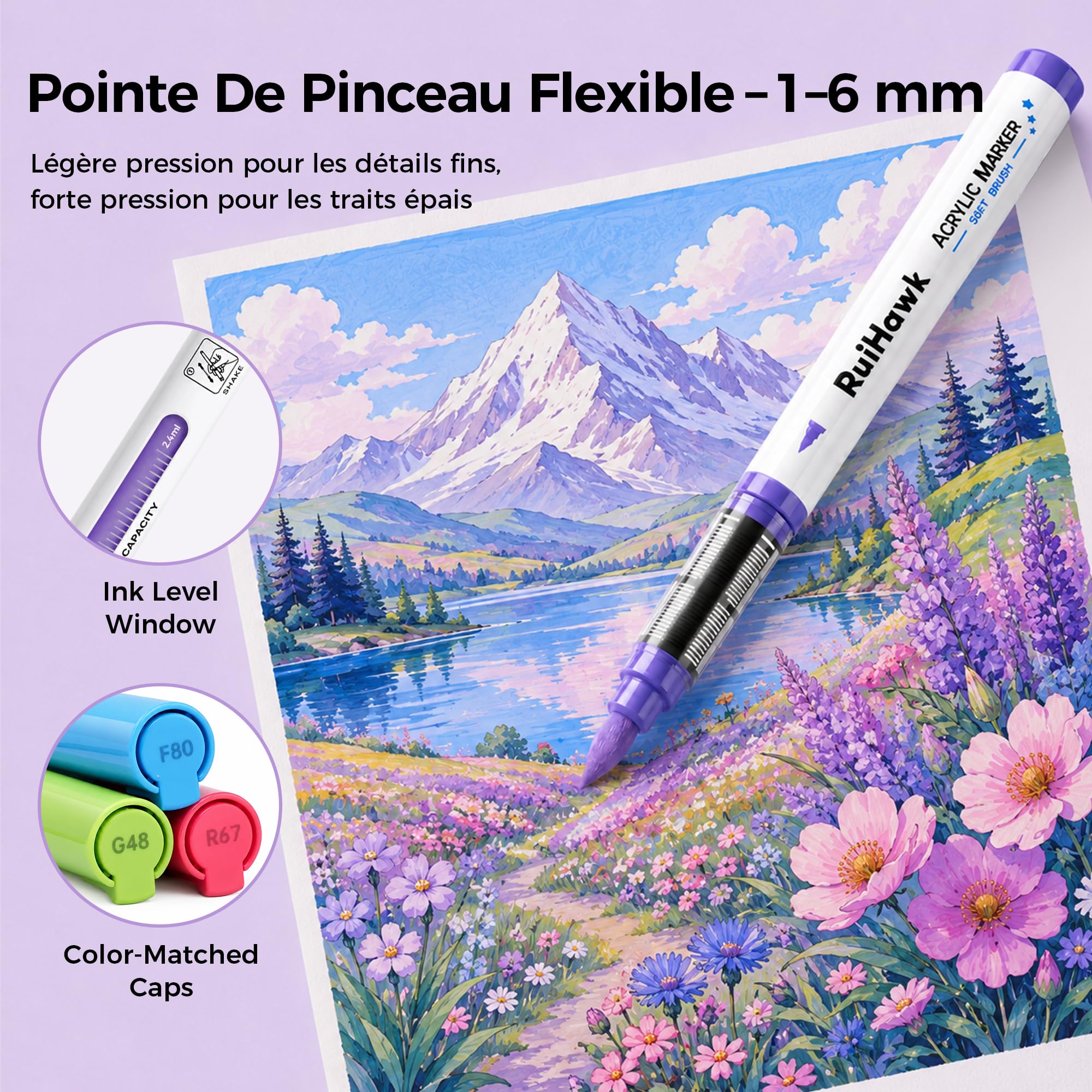 90 Couleurs Feutre Acrylique, Marqueurs Paysage & Nature à Pointe Pinceau & Encre Auto, Non-Toxique & Haute Couverture sur Verre, Bois, Toile, Tissu – Matériel Pro pour Artistes & Créatifs
