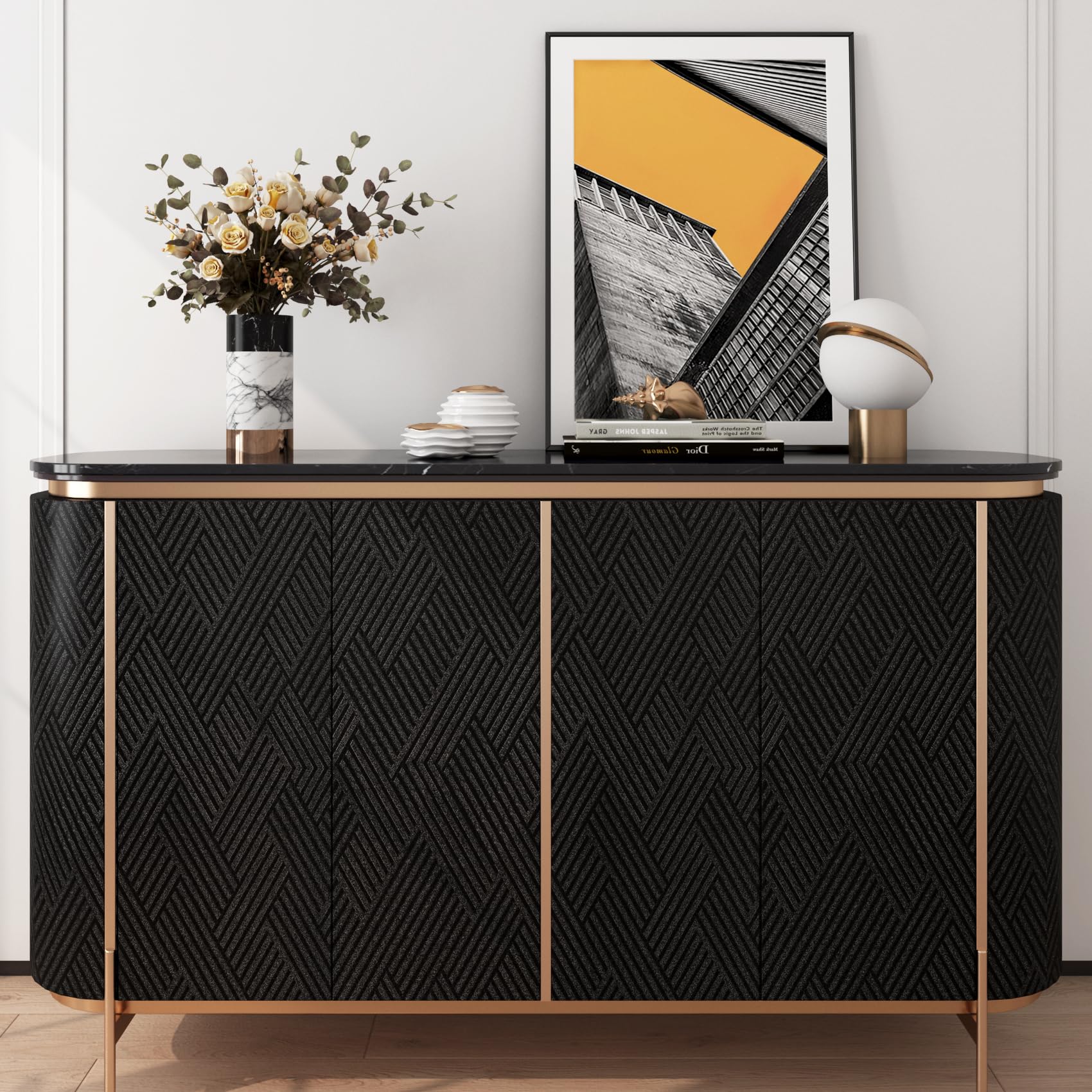 FunStick 60CMx5M Papel Pintado Autoadhesivo Pared Dormitorio Salon Papel Pared Negro Geometrico Revestimiento Pared Negro Abstracto Geometrico Vinilo Adhesivo Cocina Puerta Armario Vinilo para Paredes