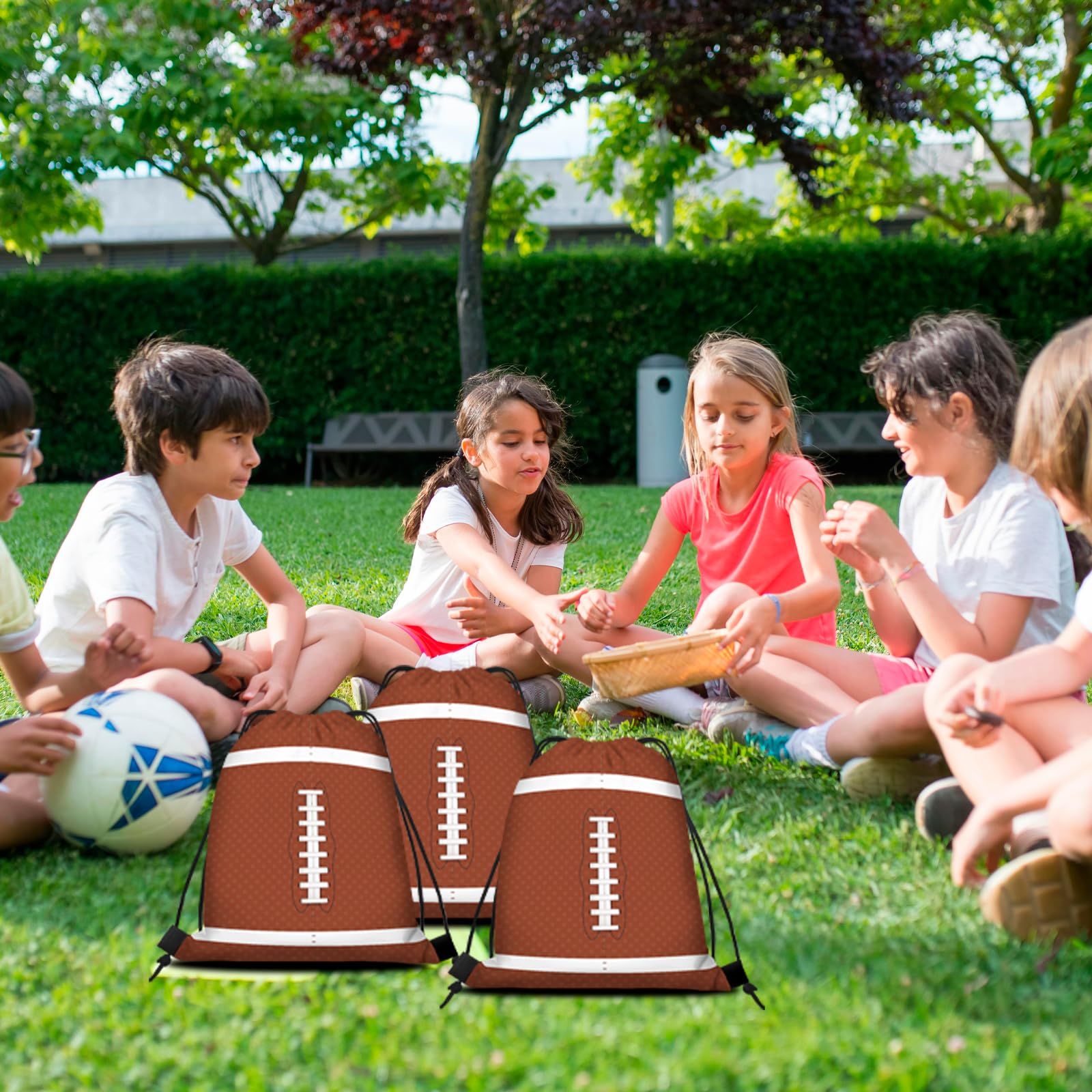 16 Pack Superbowl Party Decorations Football Drawstring Gift Bags Football Party Decorations for Kids Football Snack Goodie Treat Bag for Football Themed Birthday Sports Party Gift,9.8 x 11.8 Inches