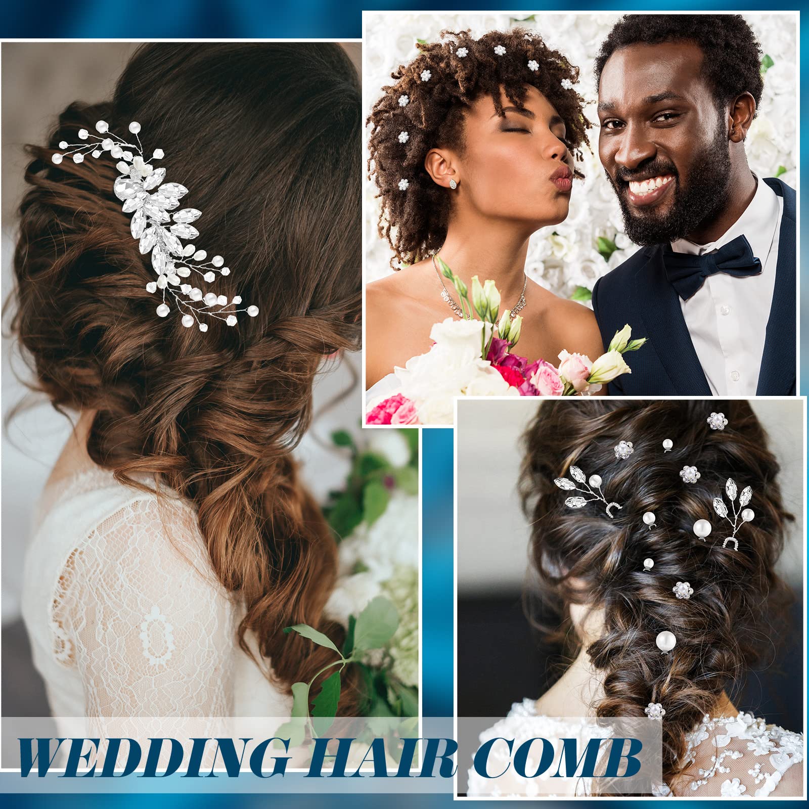44 pezzi pettine per capelli da sposa, perle finte, accessori per capelli da sposa, fermagli laterali per capelli a forma di U, con strass, per sposa, damigella d'onore (stile fresco)