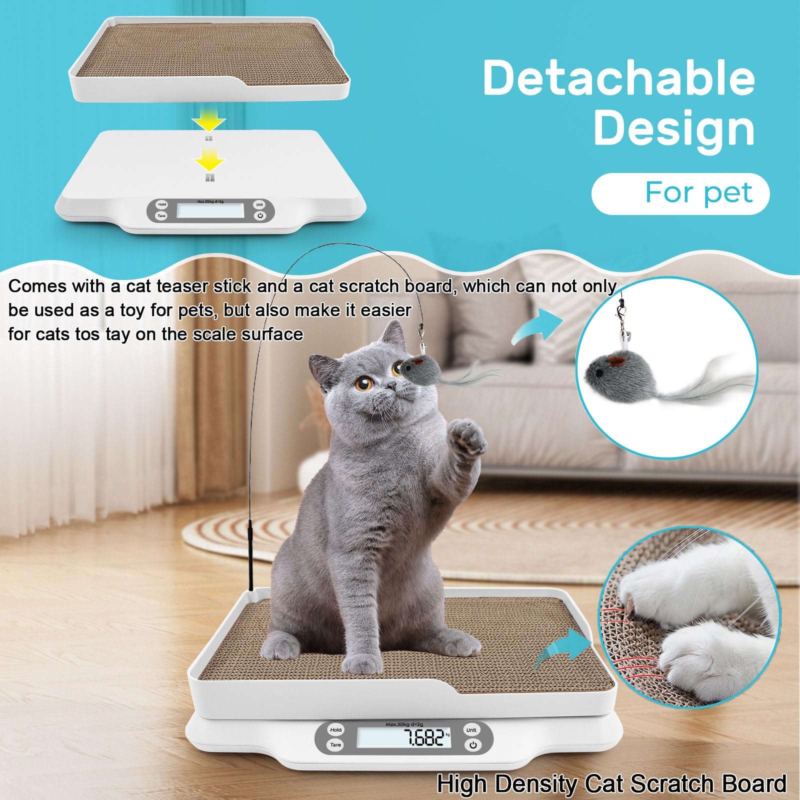 Balance Bébé Numérique 30kg 70cm avec Plateau Amovible, Fonction Hold, Tare, écran LED