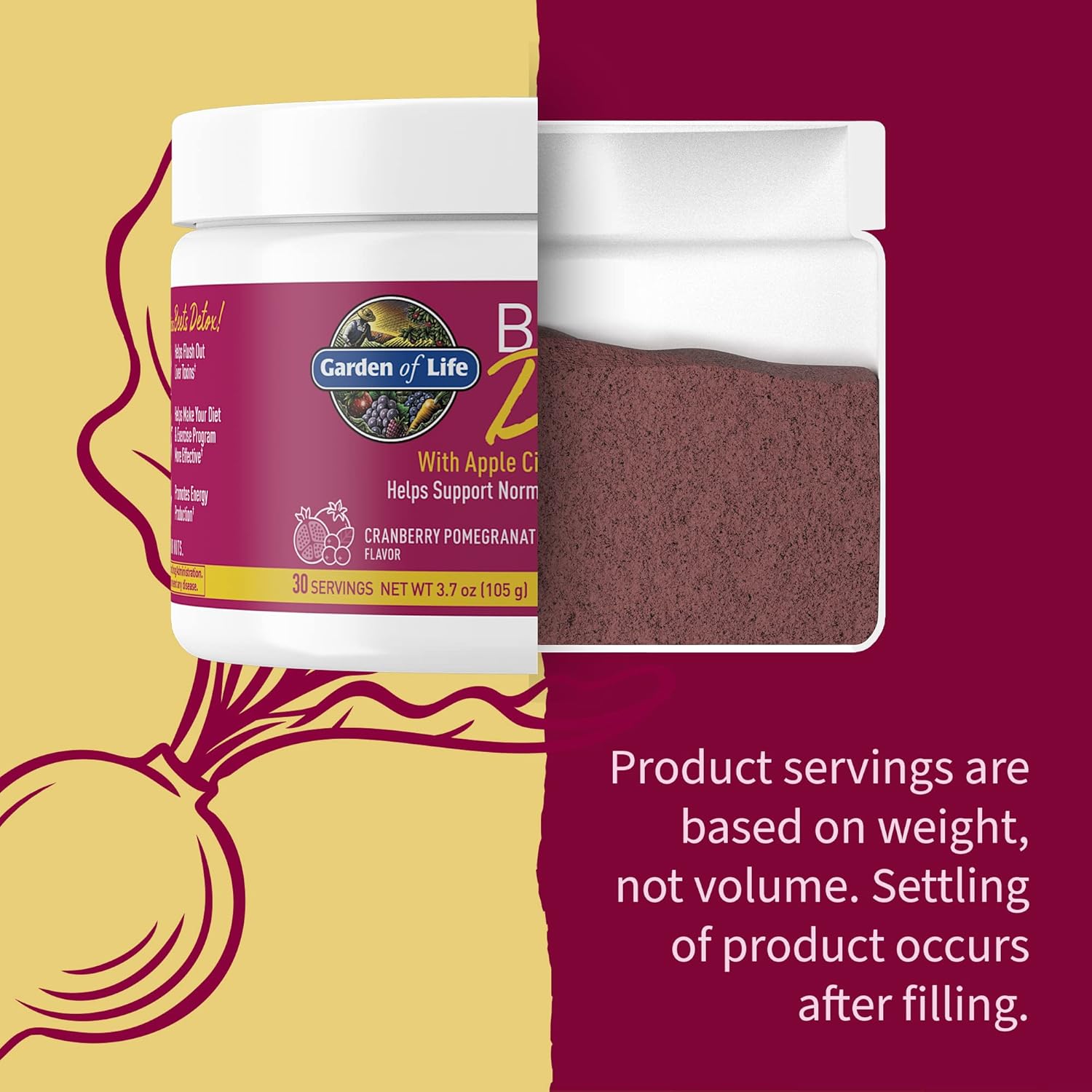 Garden of Life Organic Beet Root Powder with Antioxidants, Vitamin C, Probiotics & Apple Cider Vinegar for Digestive & Liver Health – BEETS Detox – Vegan, Non GMO, Cranberry Pomegranate, 30 Servings