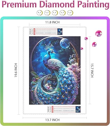 Miniatura 9 de AZQSD Kits de pintura de diamantes de pavo real para adultos, kits de arte de diamantes AB para taladro de Aurora Boreal, pinturas 5D DIY con puntos