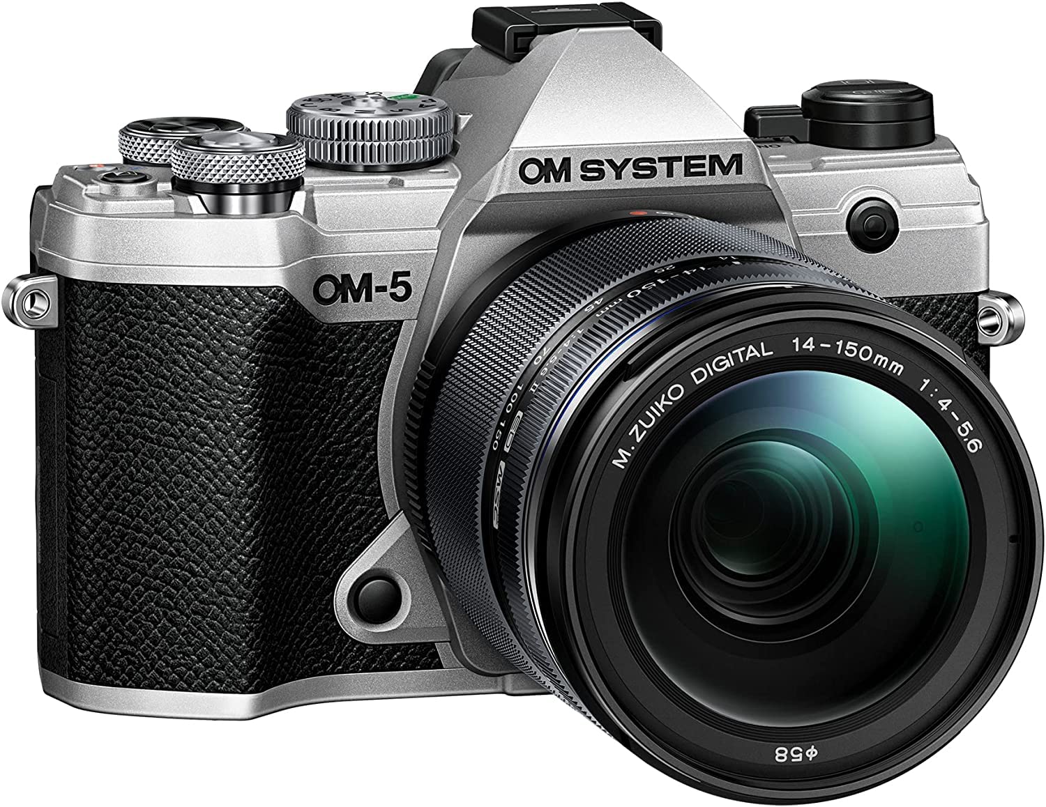 OM System OM-5 Micro Four Thirds Systemkamera inkl. M.Zuiko Digital 14-150mm F4-5.6 II Objektiv, 20 MP Live MOS-Sensor, optimierte 5-Achsen-Bildstabilisierung, IP53, Schwarz/Silber