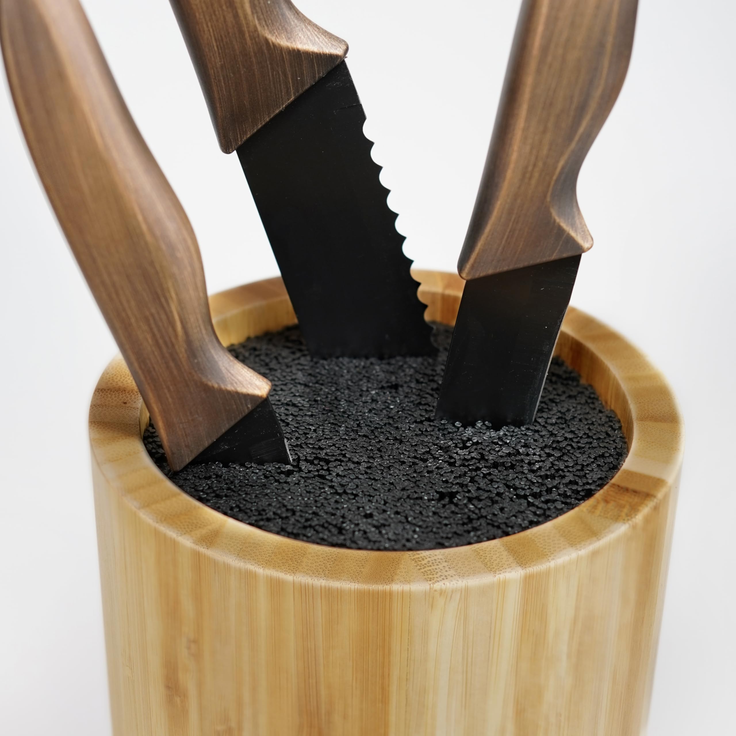 Ceppo Coltelli Universale in Bambù, Portacoltelli da Cucina Vuoto con Setole Amovibili, Design Elegante in Legno Naturale, Knife Block Holder, Sicuro e Facile da Pulire