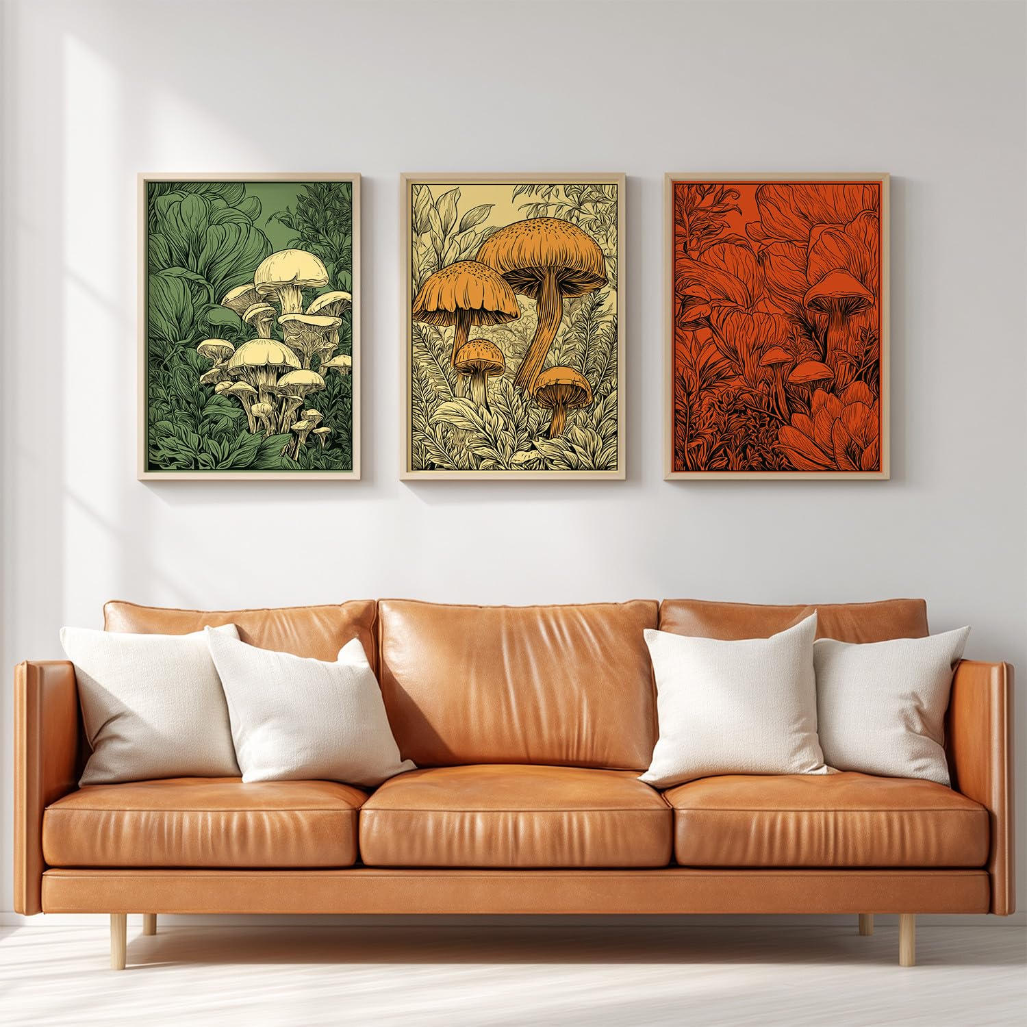 Genérico - Juego de 3 decoraciones de pared Tropical, impresión HD para salón, dormitorio, pósters de setas bosque verde y rojo psicodélico sin marco, cuadro de pared, 40 x 60 cm