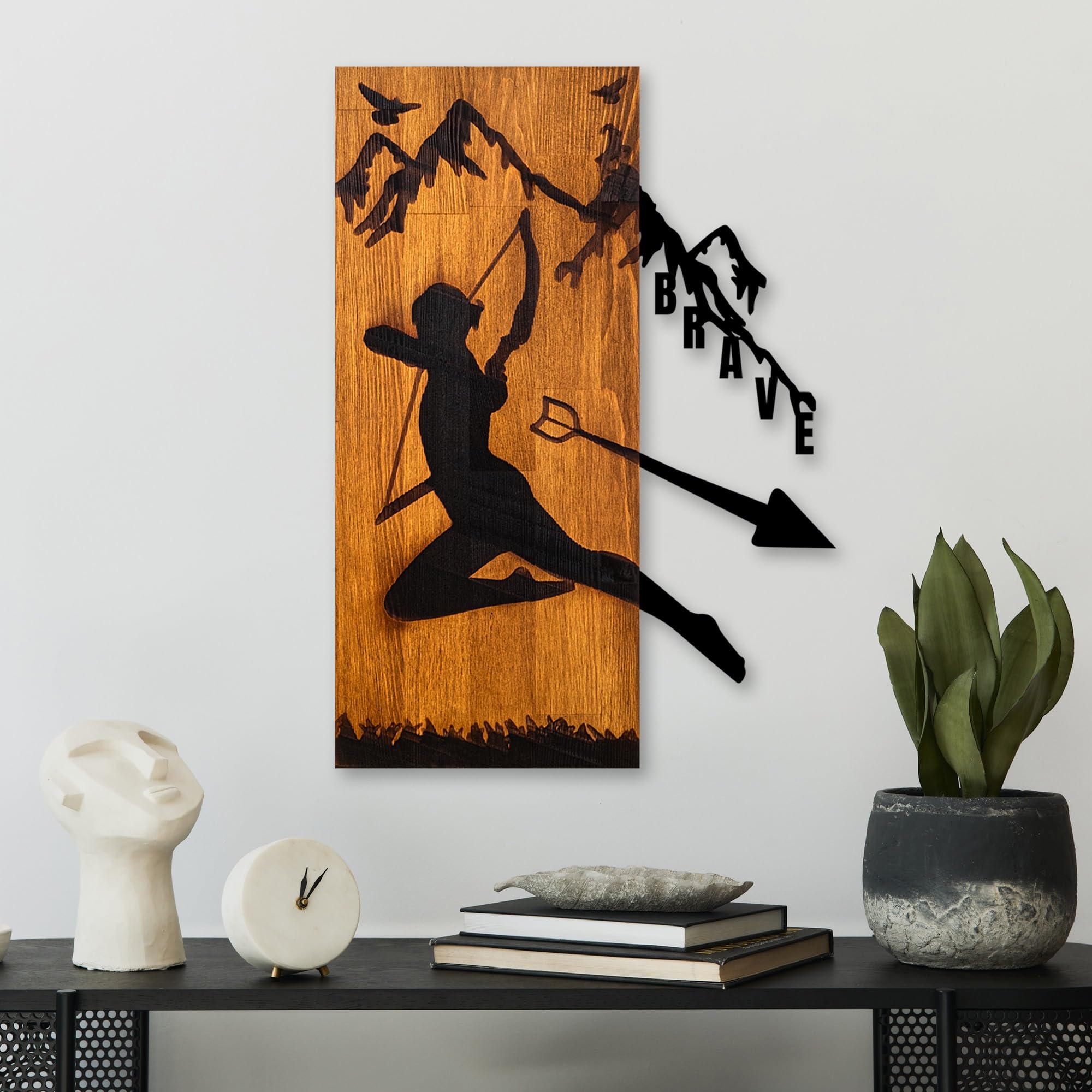 Accessoire mural en bois Wallity noyer et noir de 41,5 x 58 cm pour décoration de salon