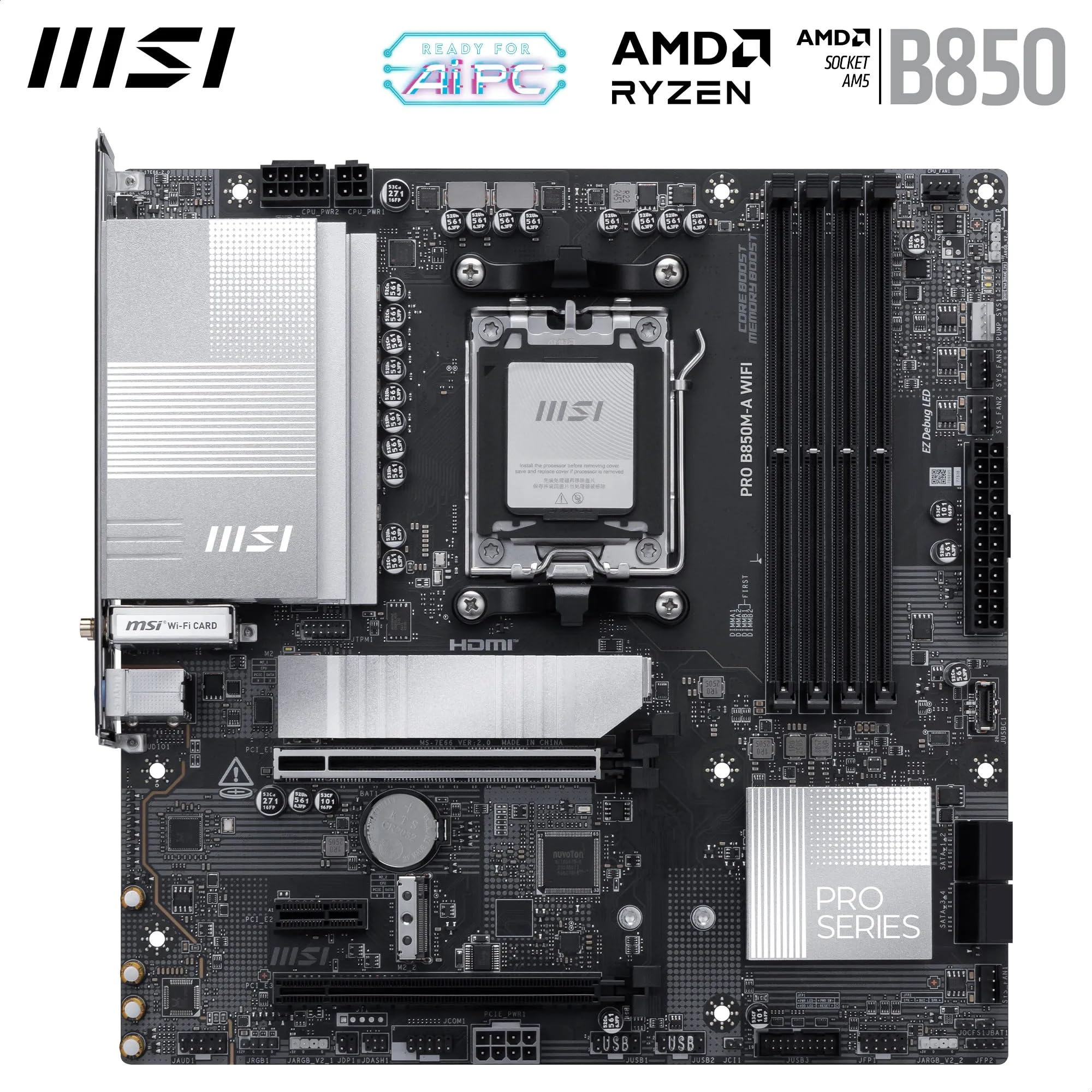 マザーボード MSI PRO B850M-A WIFI MSI Placa-mãe WiFi PRO B850M-A, mATX - Suporta processadores AMD