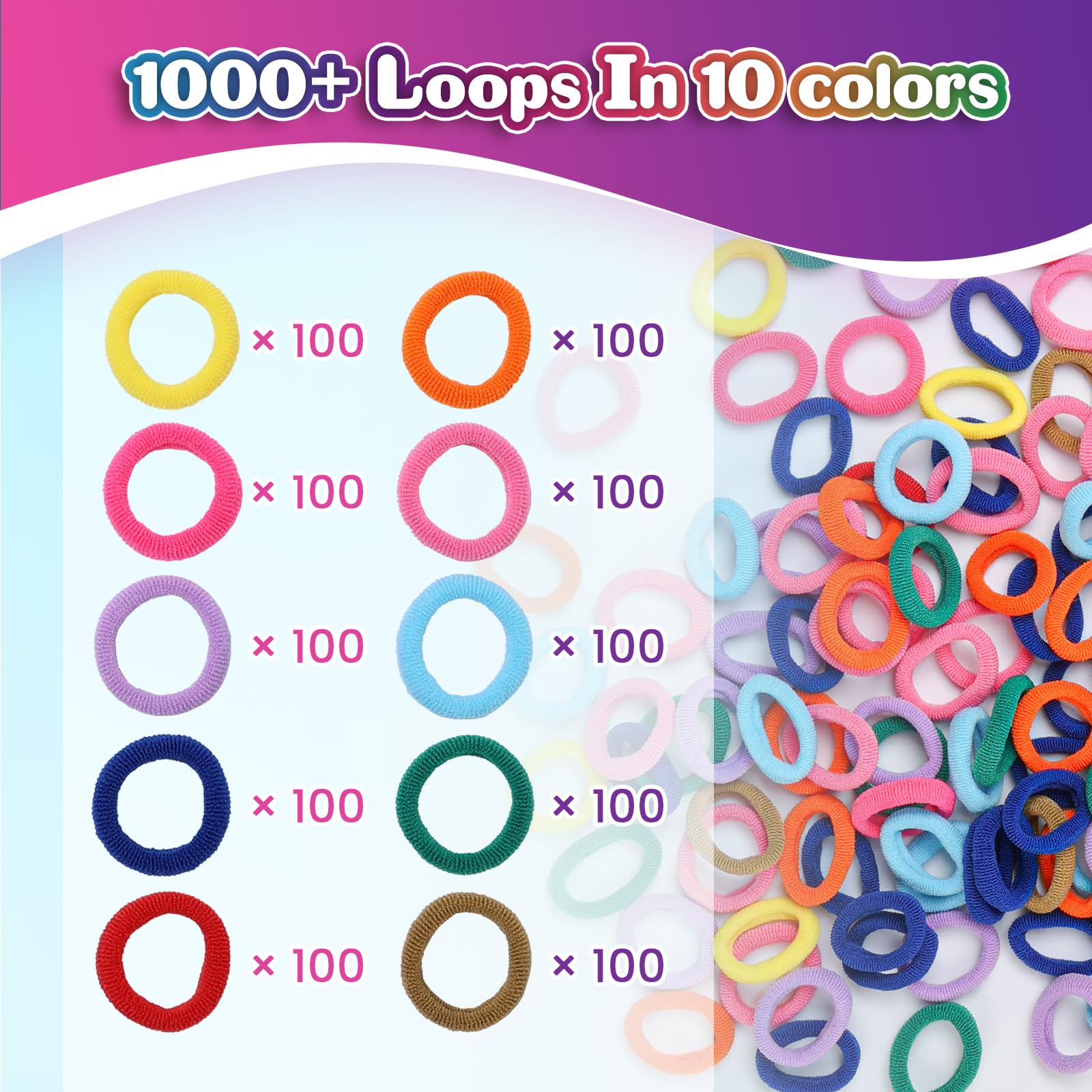 DDAI Juguetes para hacer pulseras, bandas elásticas de tela, kit de arte y manualidades para niños, kit de pulseras de telar tejidas, más de 1000 lazos de tela coloridos, regalo de cumpleaños para