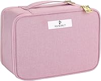 Vista 12 de Pocmimut Bolsa de maquillaje, bolsa de cosméticos grande 2 en 1 con soporte para cepillos, bolsa de aseo de viaje y organizador de tocador para Beige