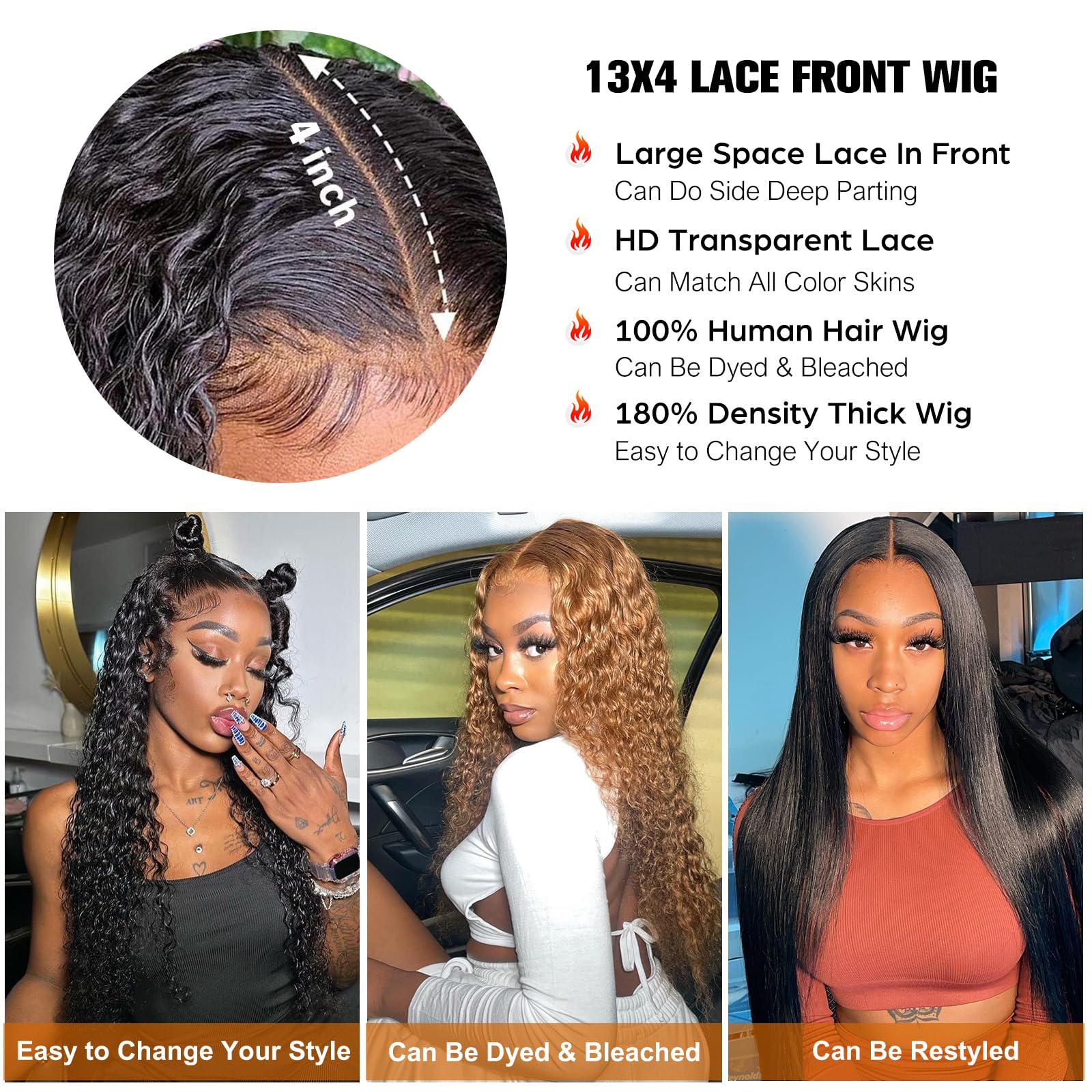 26" Water Wave Human Hair Wig for Black Women,Full 13x4 HD Lace Front Wigs Human Hair,180 Density Glueless Wig Pre Plucked with Baby Hair - Image 4