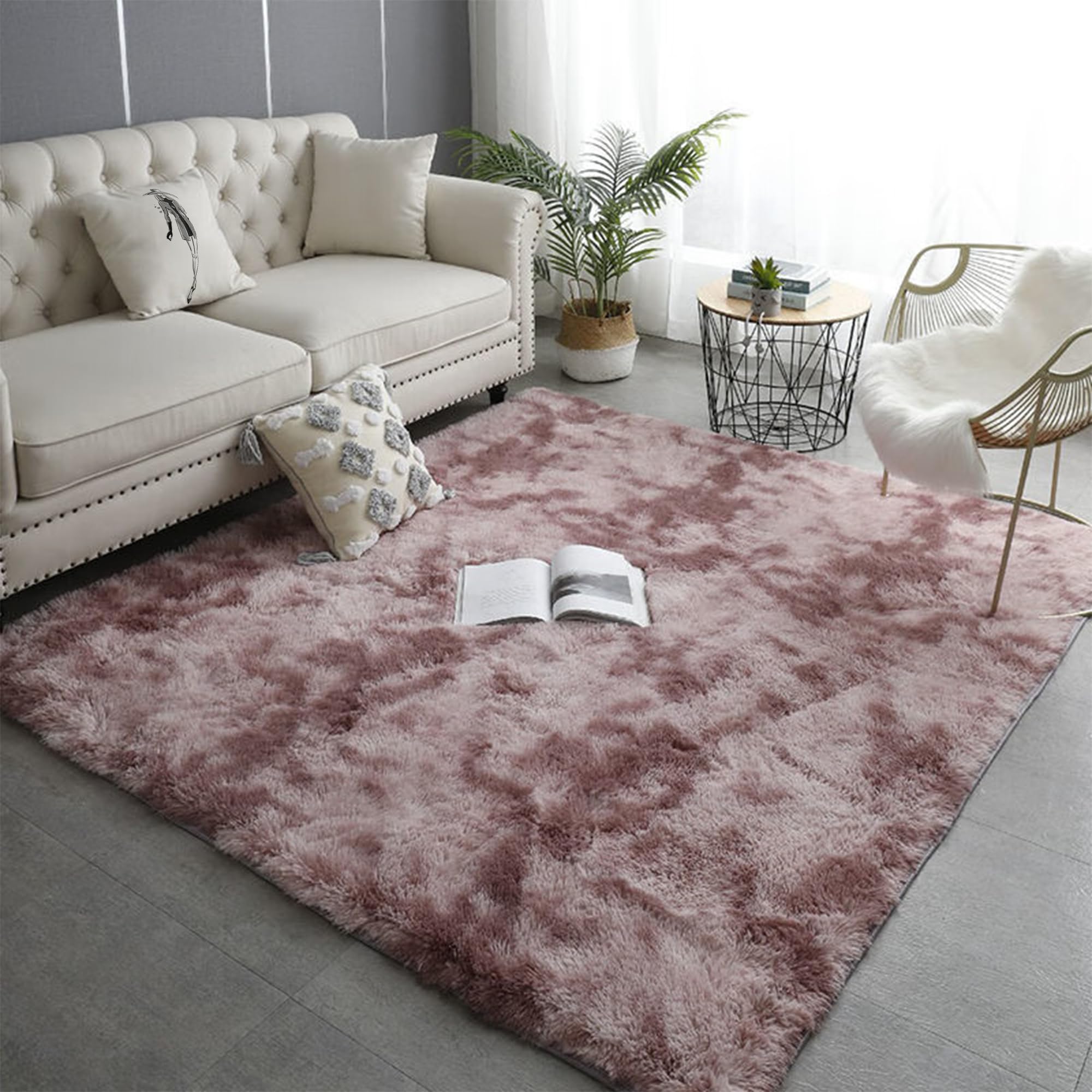 Tapis de chambre 260x300 cm rose pourpre à poils longs pour salon moderne