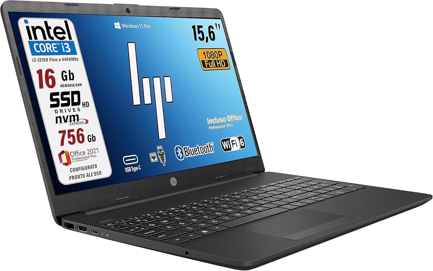 HP 250 G9, Pc portatile notebook, Display Full HD da 15,6, cpu Intel i3 di 12Th, ram da 16 Gb, SSHD 756 Gb, Windows 11 Pro, Suite Office completa, computer portatile, Layout Italiano, pronto alluso HP 250 G9, Pc portatile notebook, Display Full HD da 15,6, cpu Intel i3 di 12Th, ram da 16 Gb, SSHD 756 Gb, Windows 11 Pro, Suite Office completa, computer portatile, Layout Italiano, pronto alluso