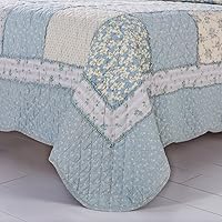 Vista 3 de Edredón Patchwork - Flor Silvestre Azul - Niños o Twin