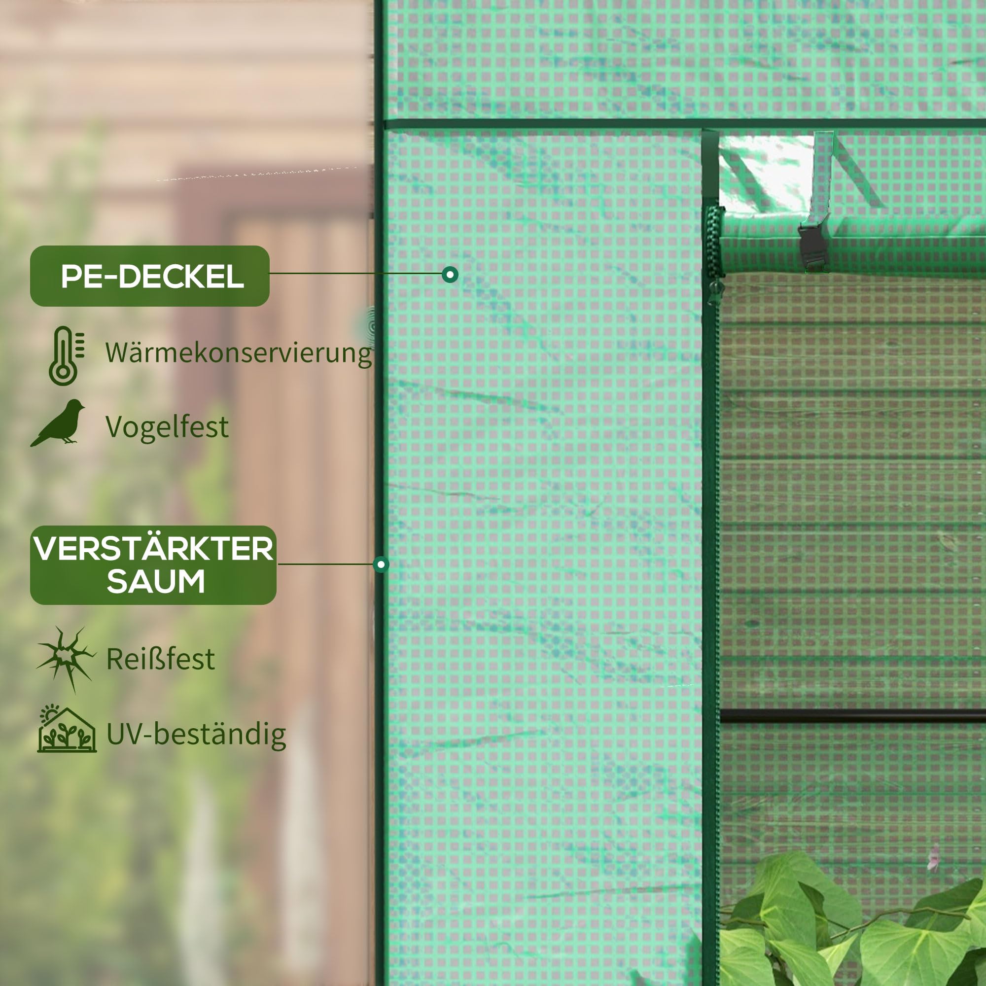 Outsunny Tomatengewächshaus Foliengewächshaus mit Rolltor Netzfenster Schrägdach 196 x 77 x 197 cm Stabil Gewächshaus mit PE-Folie Erdhaken Tomatenhaus Treibhaus für Garten, Balkon, Terrasse Grün