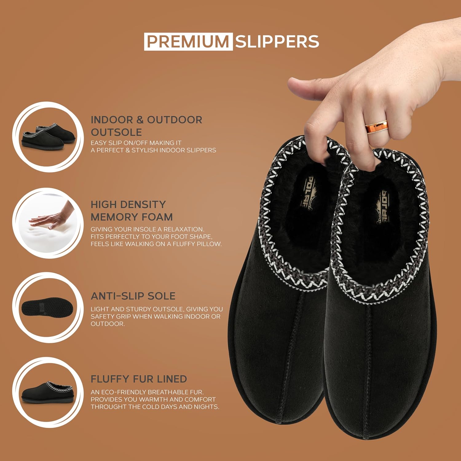 POLAR Women’s Faux Suede Shearling Lined Slippers - Warm Memory Foam Indoor Outdoor Slip-On House Shoes with Aztec Trim - Non-Slip Sole for Winter Cosy Comfort - Image 6