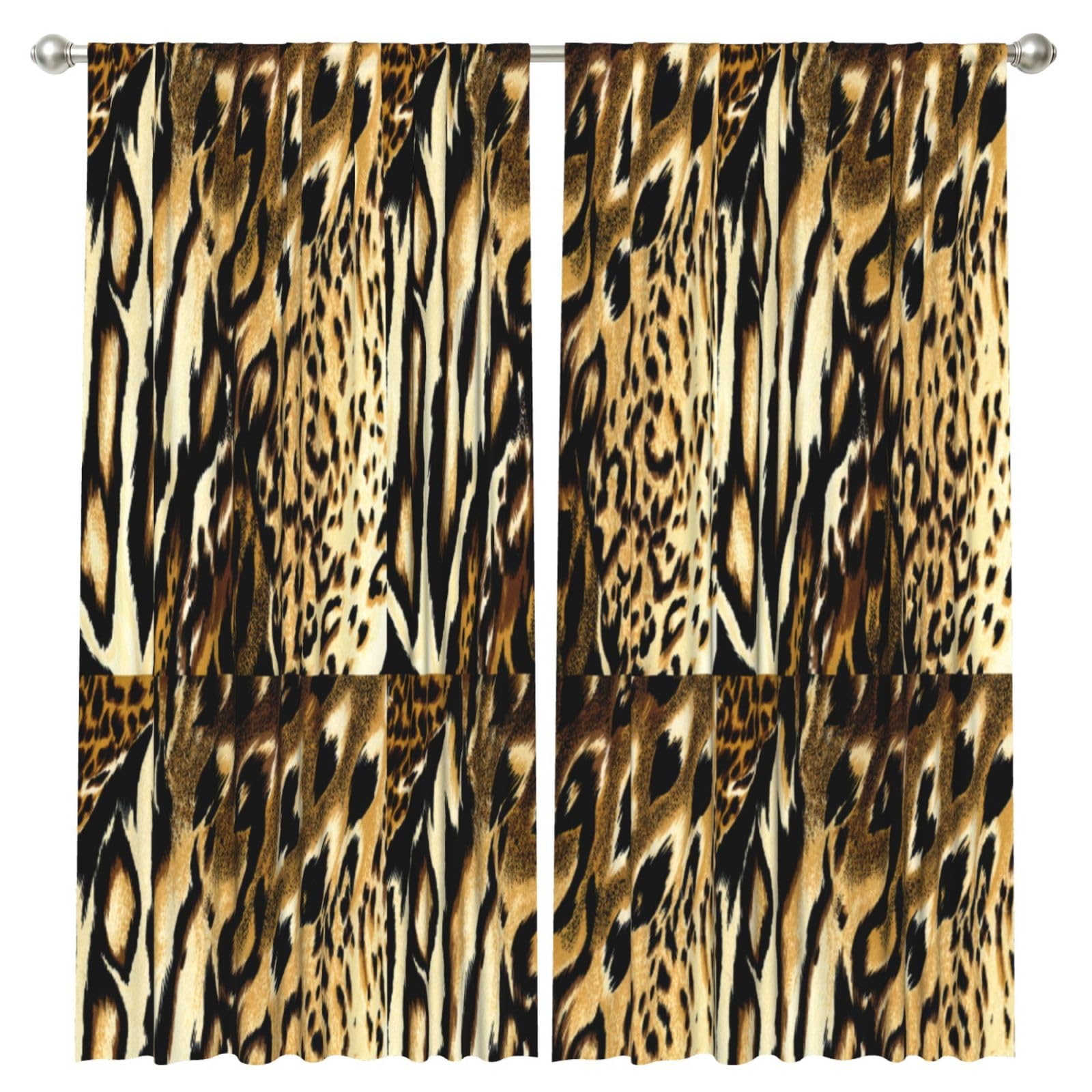 InOmak Leopard Lion Tiger Skin Fur Brindle, 2 Panels Window Curtains 52 x 84 Inch Blackout Curtains for Living Room Bedroom