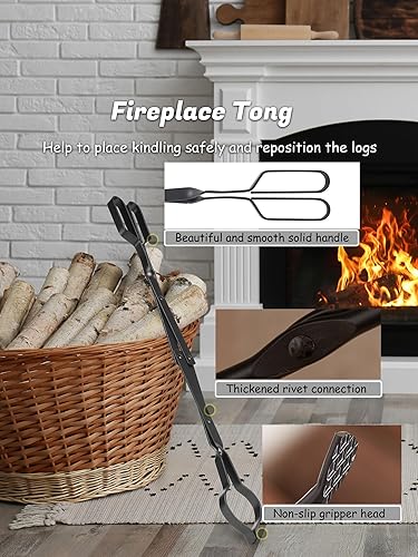 Miniatura 3 de Lichamp FTS35BK - Juego de herramientas góticas para chimenea, 5 piezas para interiores y exteriores, juego de póquer resistente con mango gótico