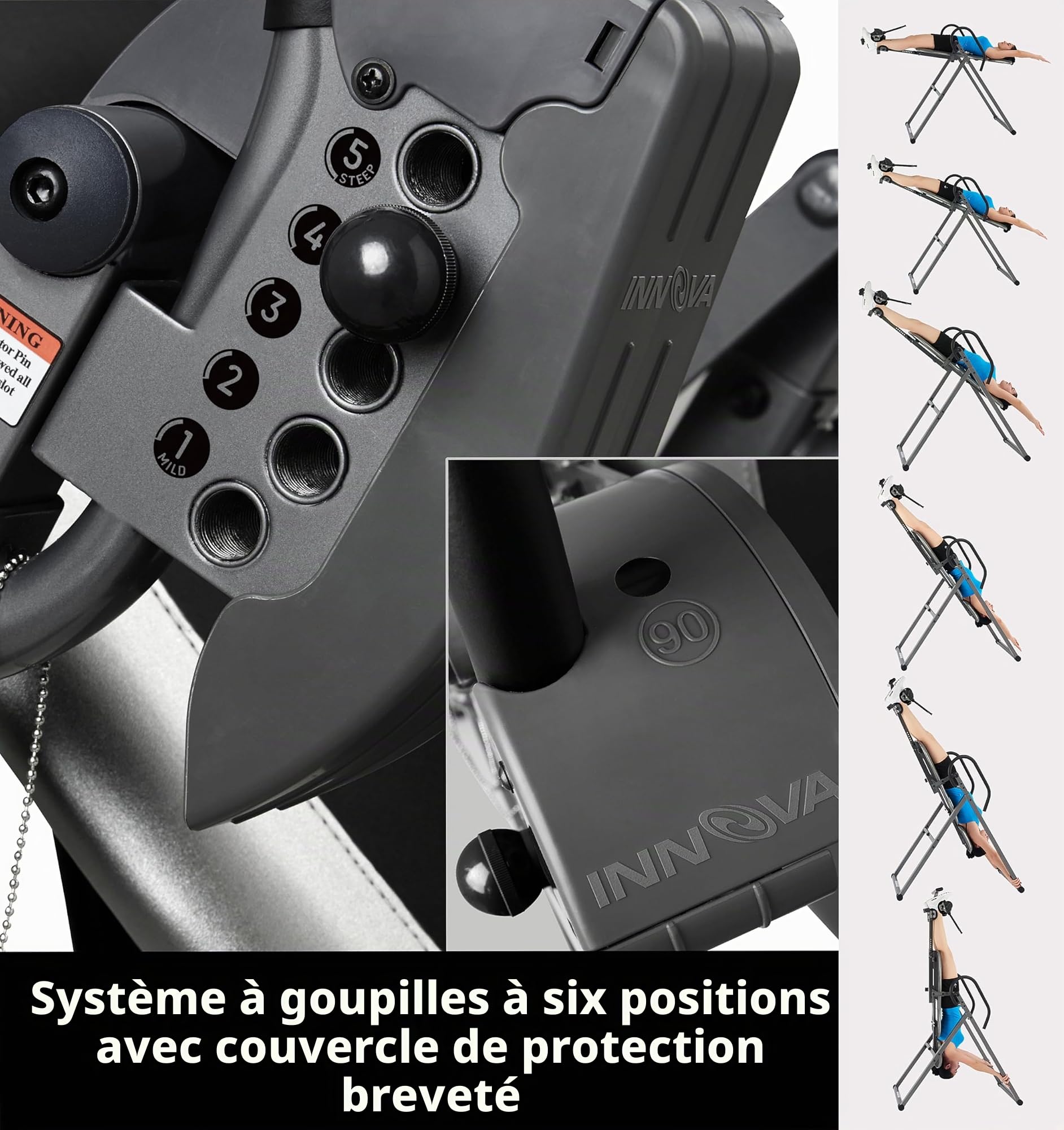 Innova Table d'inversion avec appuie-tête réglable, Supports de Cheville réversibles et capacité de Poids de 136 kg