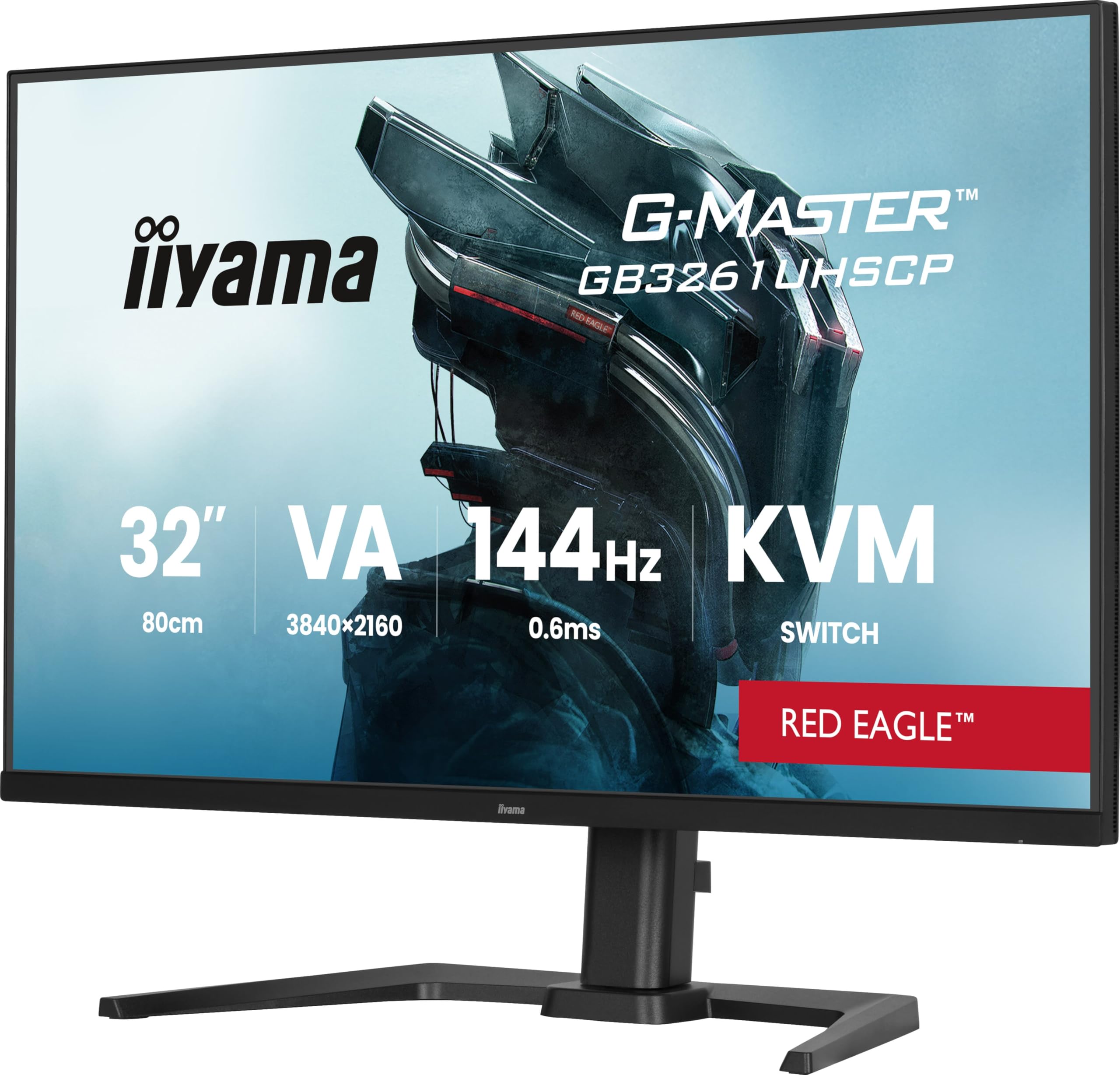 iiyama Ecran G-Master Red Eagle, GB3261UHSCP-B1, 4K@144Hz (4K UHD), 0.6ms, 400cd/m², 3000:1, DP, HDMI 2.1 VRR, USB C, USB HUB (Type-C 7.5W), réglable en Hauteur, Haut-parleurs, FreeSync, PC & Console