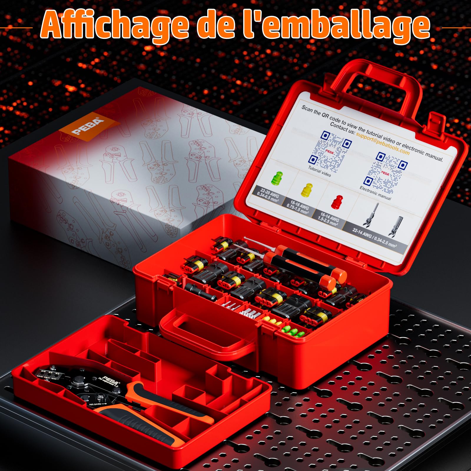 PEBA Kit de Pince à Sertir Connecteurs Voiture | Avec 1-4 Broches connecteurs étanches voiture | Convient pour câbles de 0,34 à 2,5 mm², extracteur de broches, pour Kfz, moto, bateau, etc