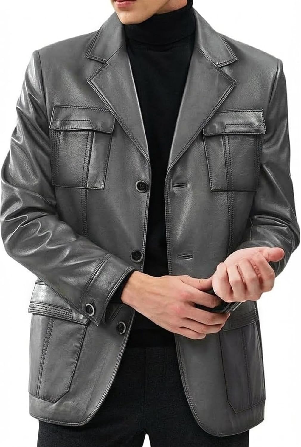 Mens Soft Italian Leather Blazer - Vintage Style Real Lambskin Leather Regular Fit Sport Coat Blazer Jacket Men