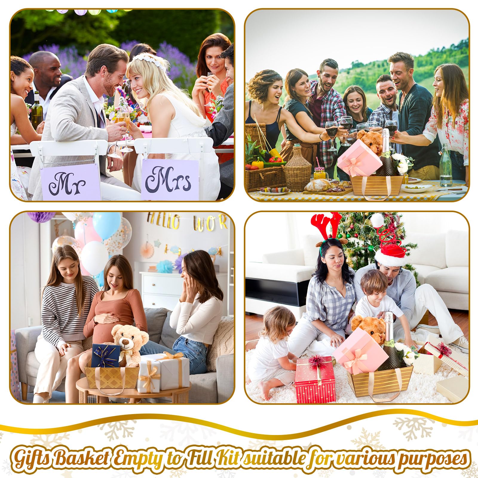 Pinkunn Hochzeitskorb für Geschenke, leere Geschenkkörbe mit Griffen, Markttabletts mit Griffen, 4 Designs für Pakete, Verpackungen, Partys, 48 Stück
