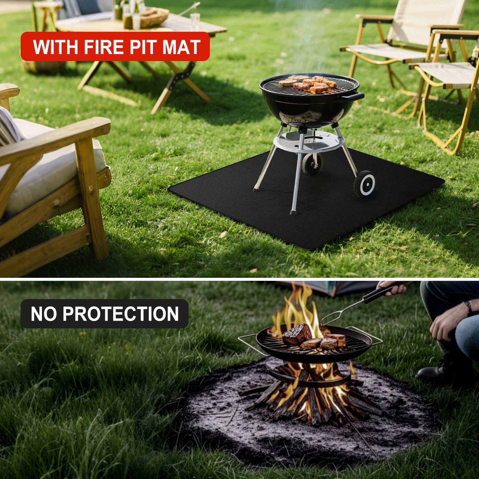 Fire Pit Mat for Decking 100x100cm, Square Black Double-Sided Fireproof & Heat Proof Mat - Image 4