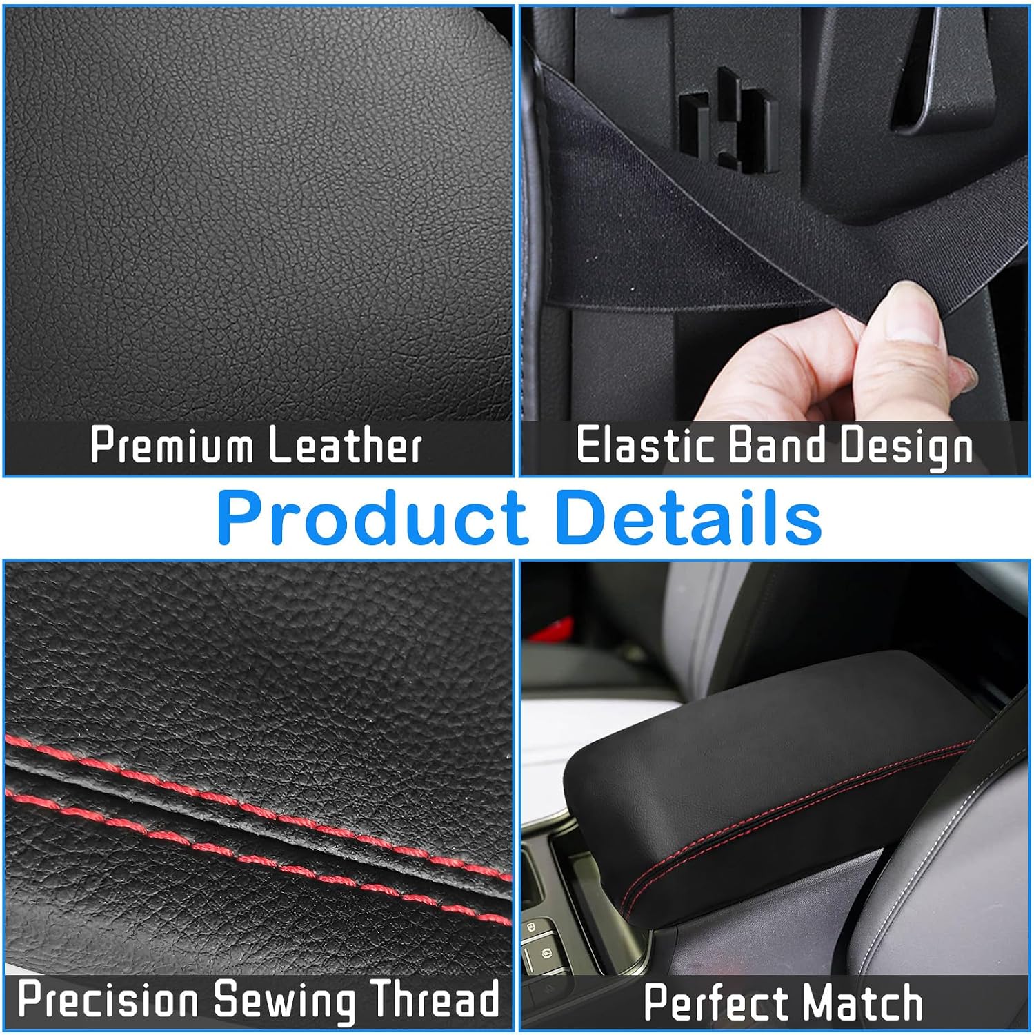 QianBao Compatible with Kia Sorento 2021 2022 2023 2024 2025 Leather Armrest Box Center Console Cover Middle Console Cover Protector Red Stitches