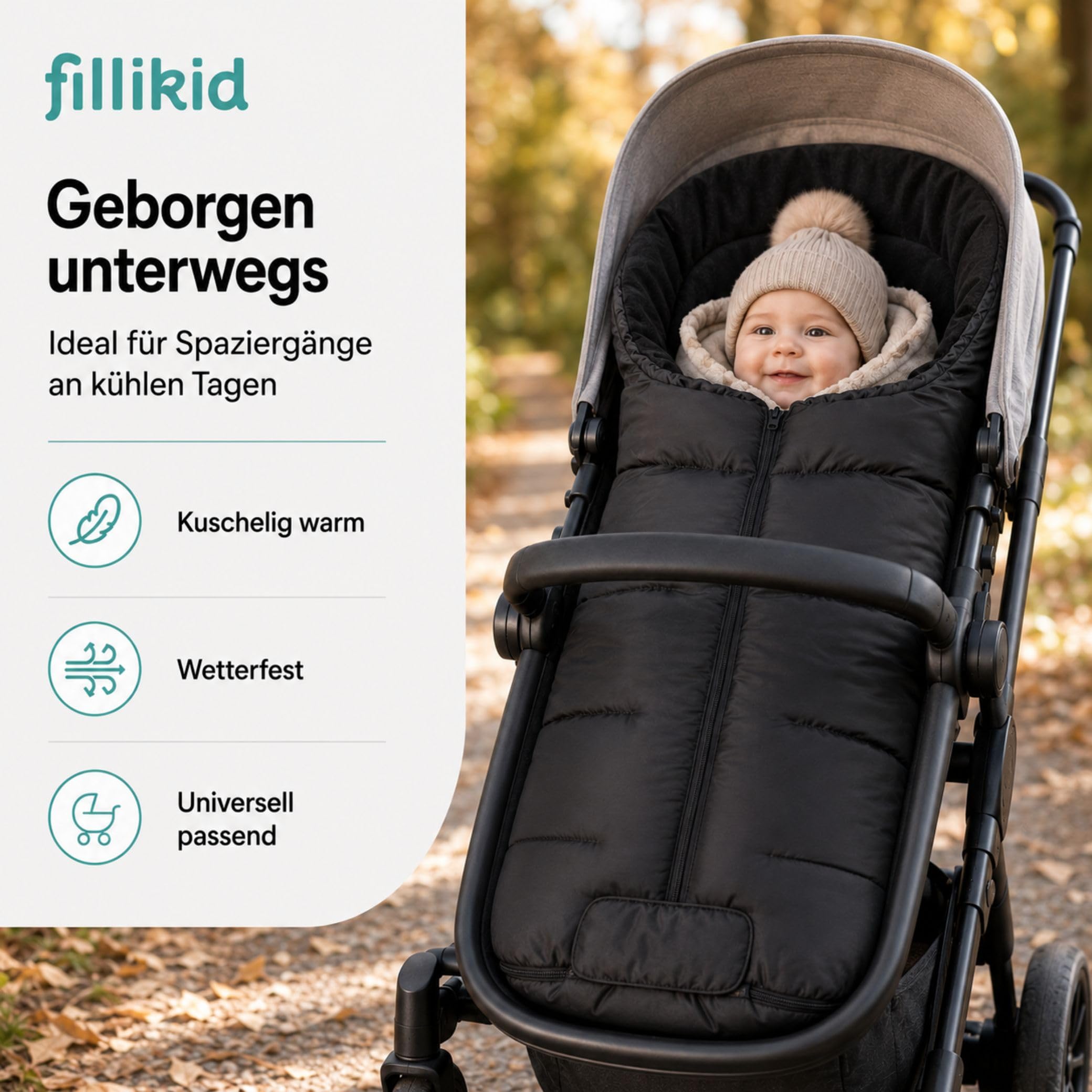 Fillikid Winterfußsack Eco Komfort | Kuscheliger Baby-Fußsack universal für Babyschale & Autositz | für Kinderwagen, Buggy & Sportwagen | warmer Fußsack waschbar