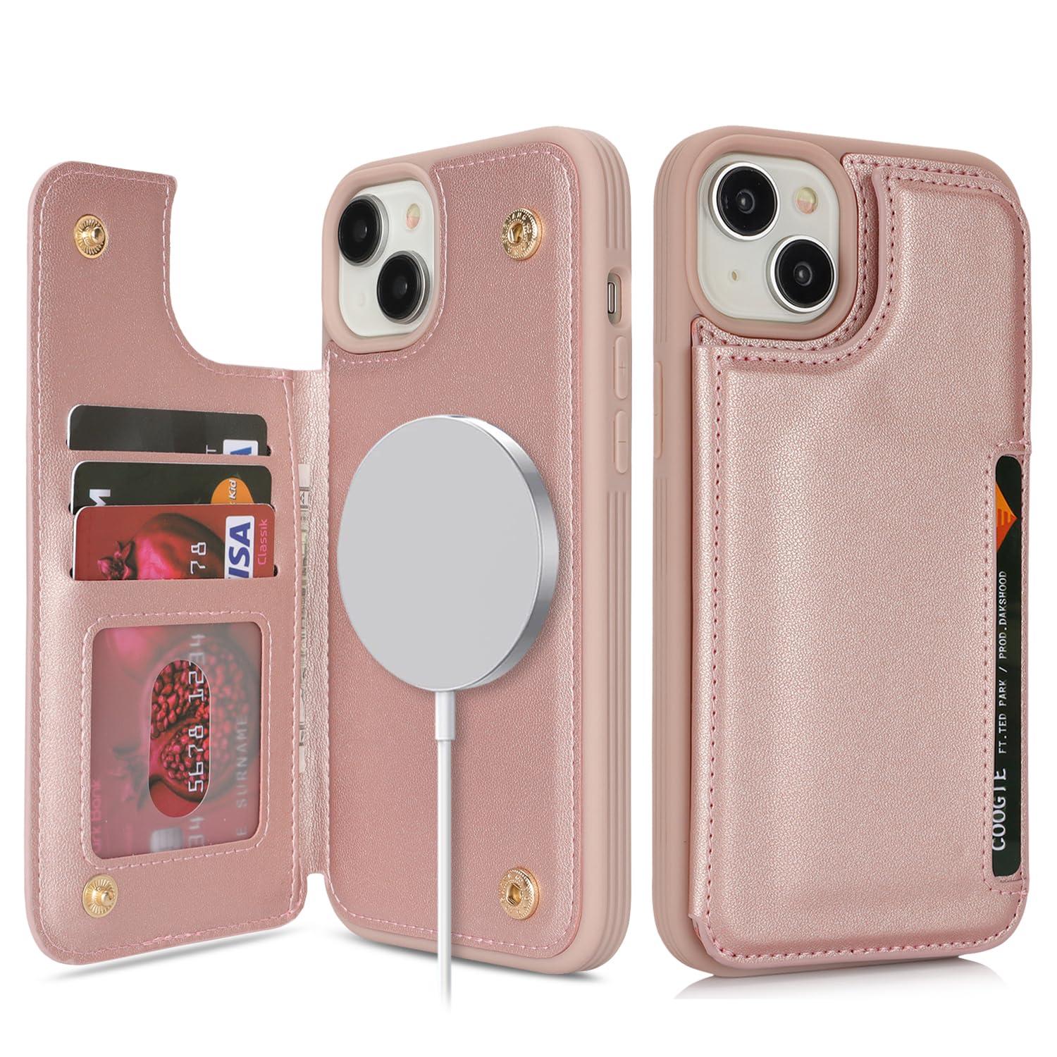 for iPhone 15 Plus Phone Case with Card Holder, iPhone 15 Plus Wallet Case for Women Men with MagSafe PU Leather Protective Wallet for iPhone15Plus (Pink)