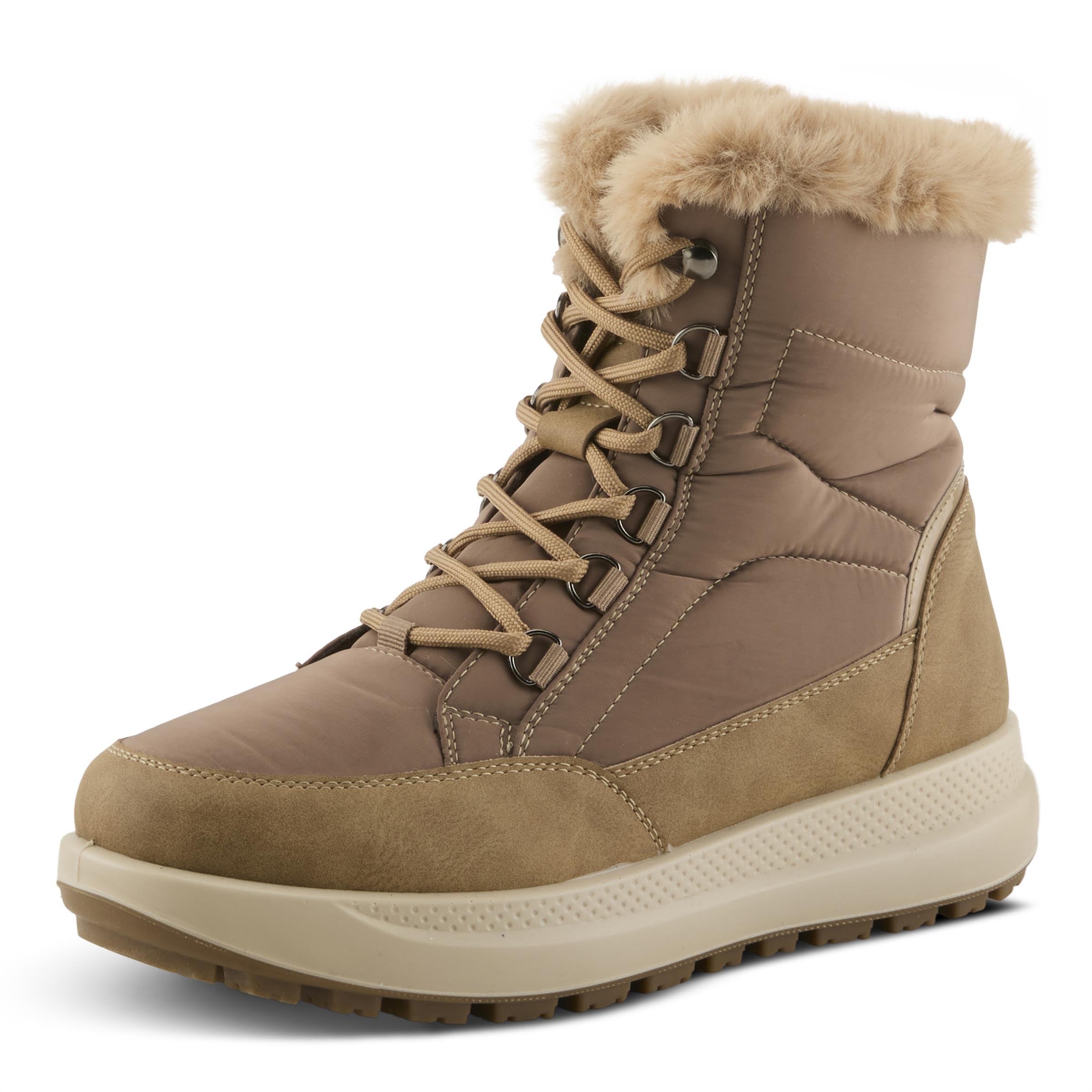 Flexus LAROUI Womens Waterproof Winter Bootie Faux Fur Lined Nylon Upper with Platform Sole and Slip-On Ease Cold