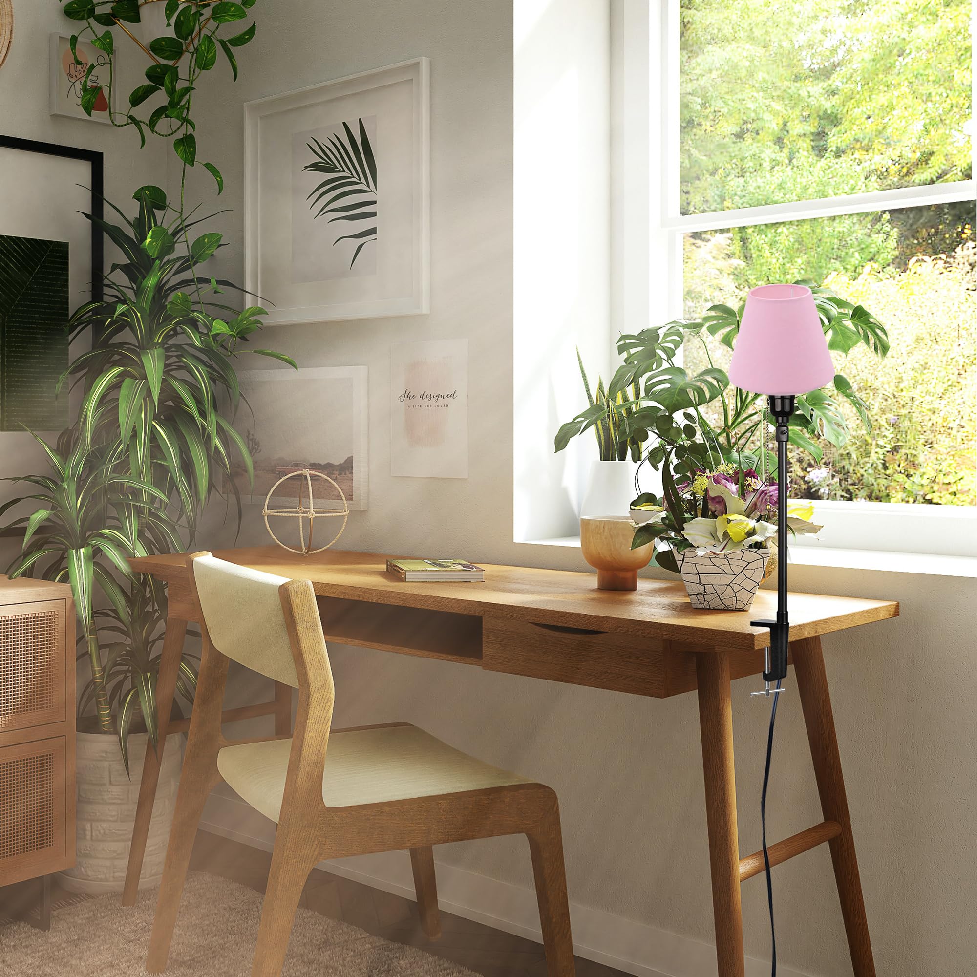 Modern Klemmleuchte,1 Packung Leselampe mit 2,5 m Kabel, Dimmbar Rosa Nachttischlampe,Augenpflege Schreibtischlampe für Heimgebrauch Büro, E27 Lampenhalterung - DZ0031