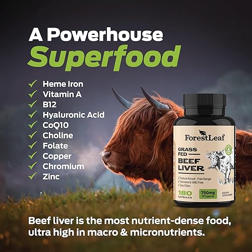 Miniatura 8 de ForestLeaf Cápsulas de hígado de carne alimentada con pasto, 3000 mg por porción, apoya la inmunidad completa y el bienestar corporal, limpieza