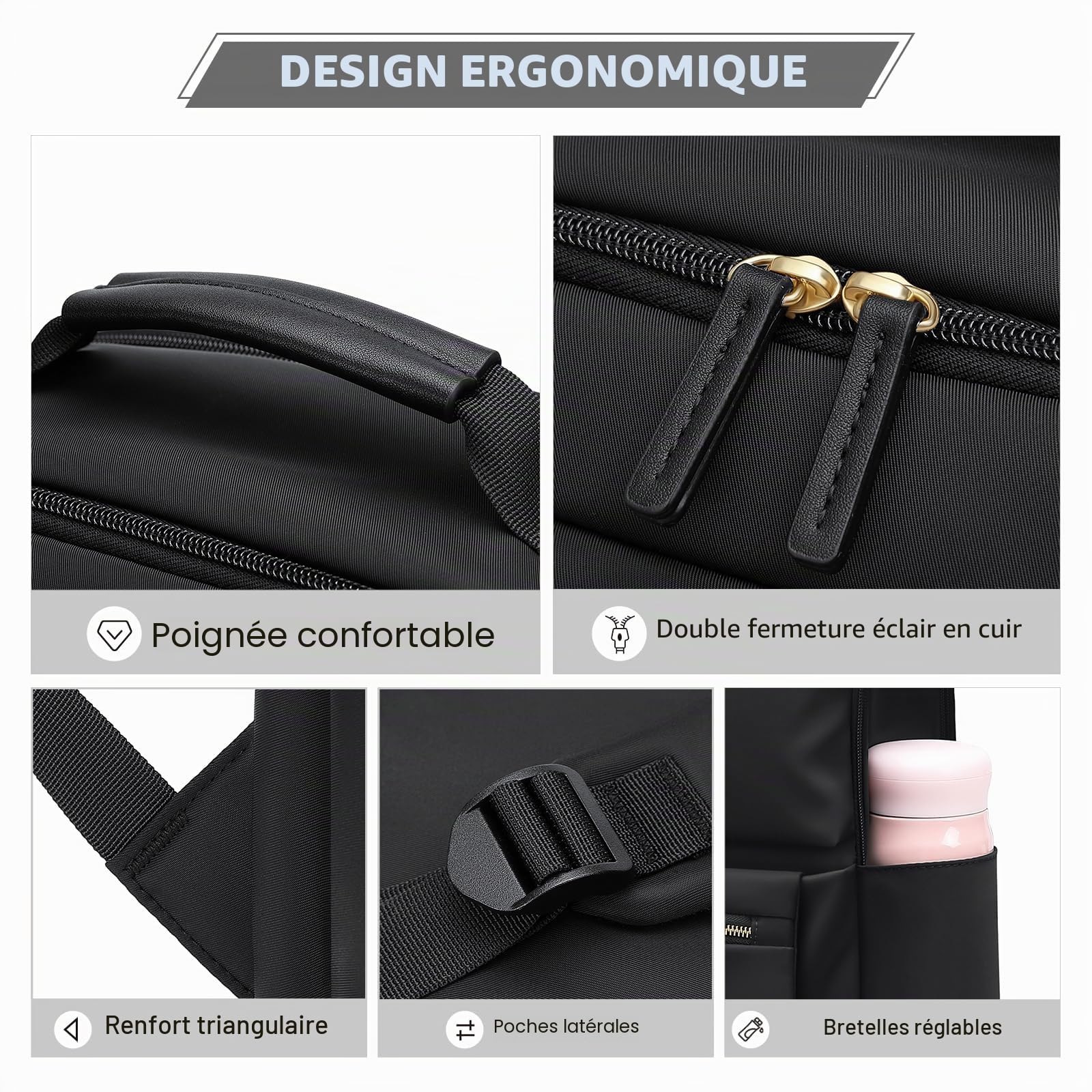 VNINE Sac a Dos Femme,15,6 Pouces Imperméable Sacs à Dos pour Ordinateur Portable pour Collège Voyage Loisir Travail Affaire