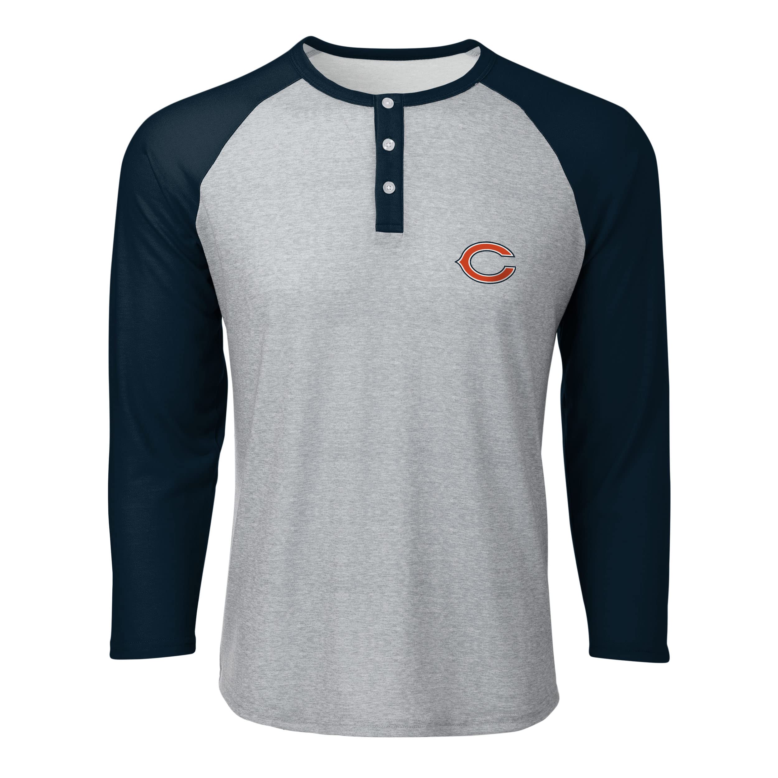FOCO Men's NFL Shirt Long Sleeve Henley, Gray Team Logo, Large