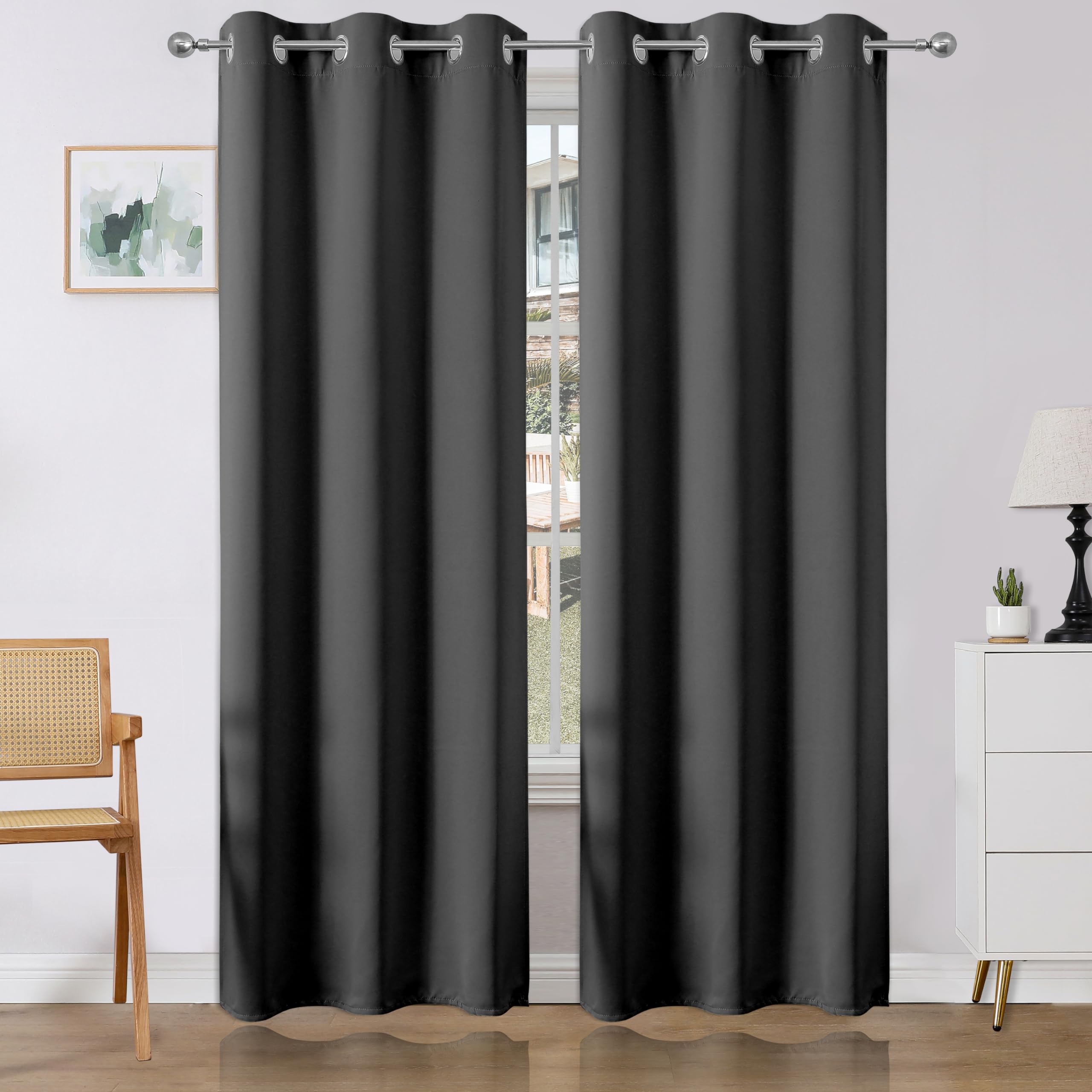Joydeco Ensemble de 2 rideaux longs occultants à isolation thermique pour chambre à coucher et salon (gris, 94 x 213 cm (l x L)